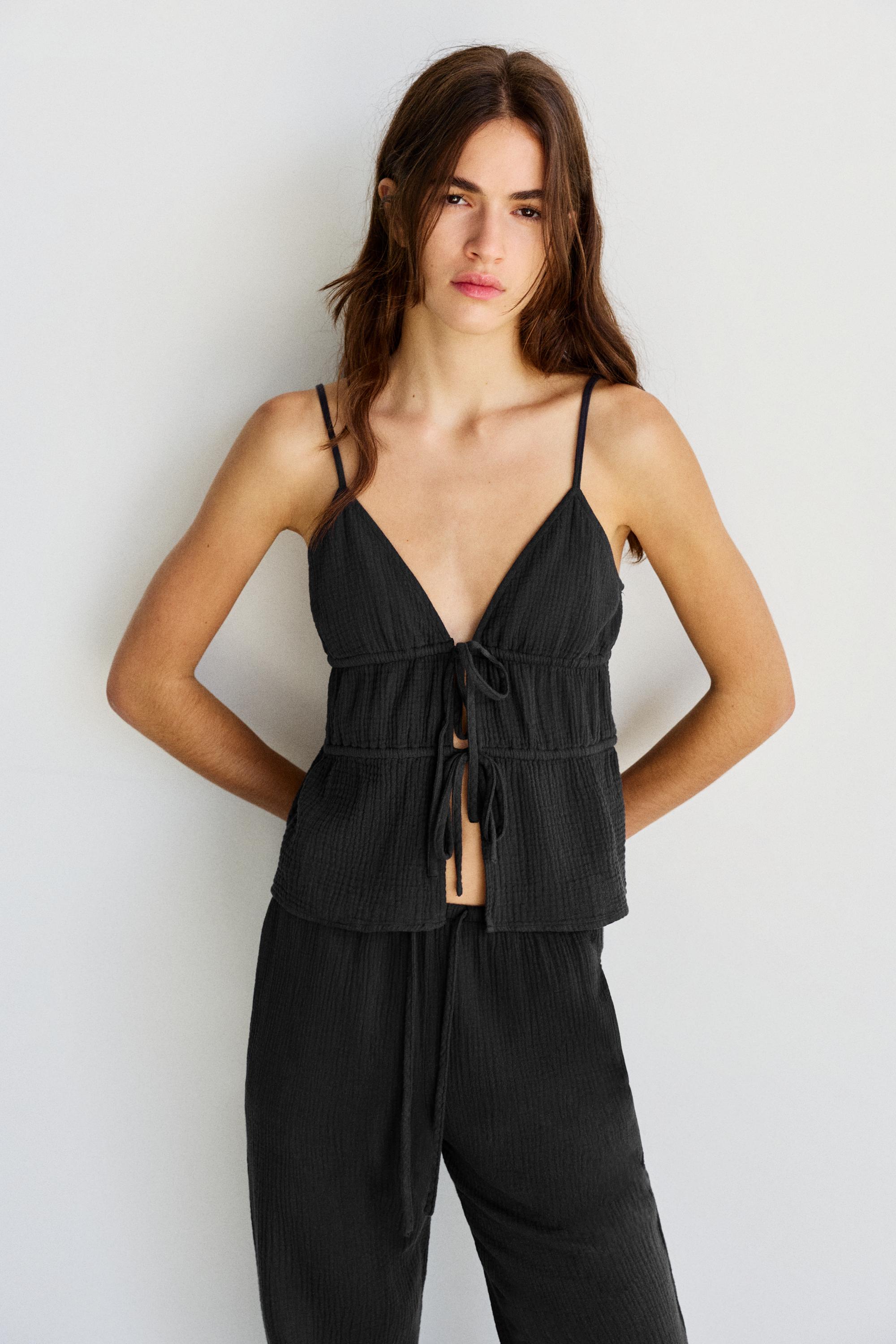 Crepe strappy top — Faded black