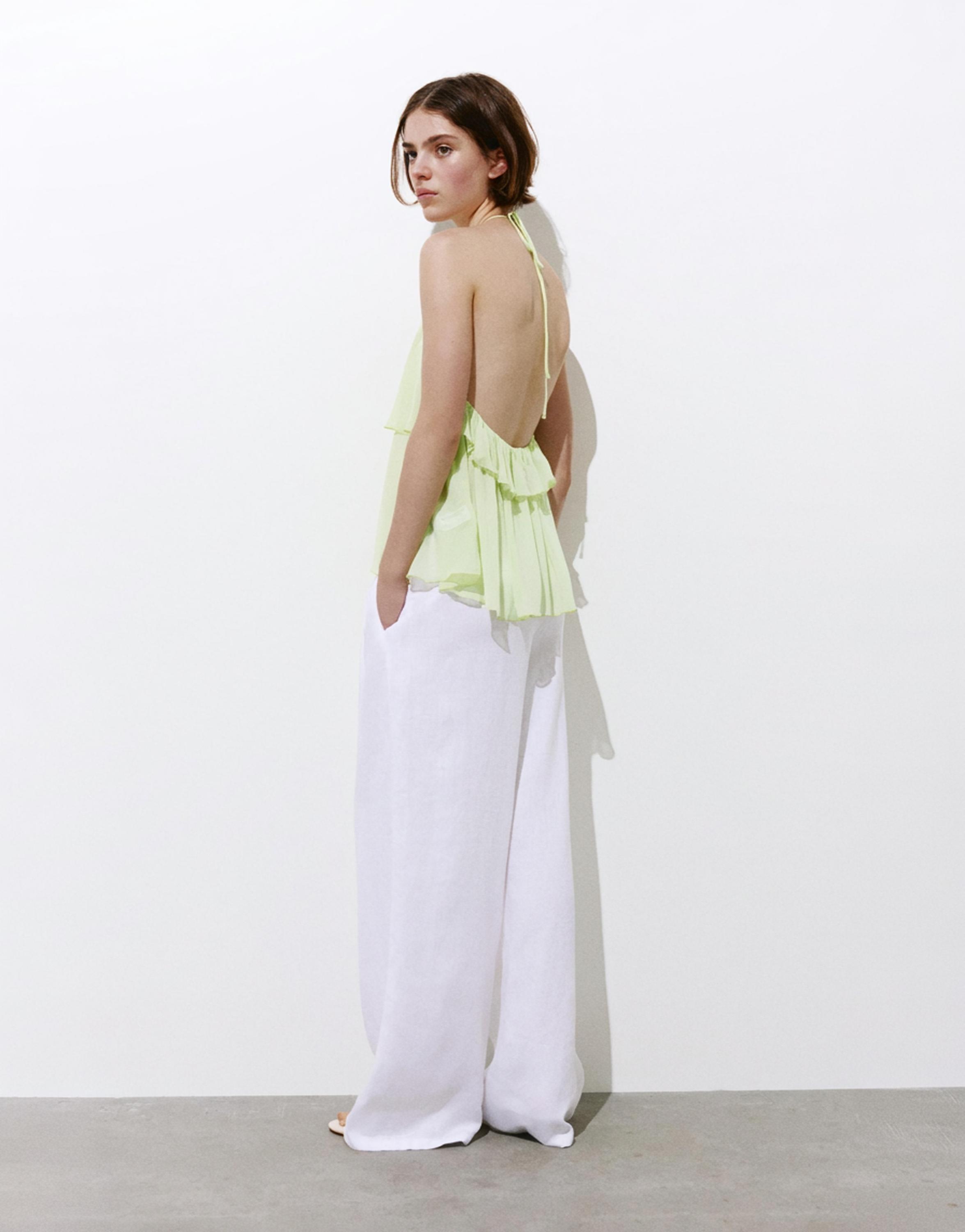 Halter top with ruffles — Apple green