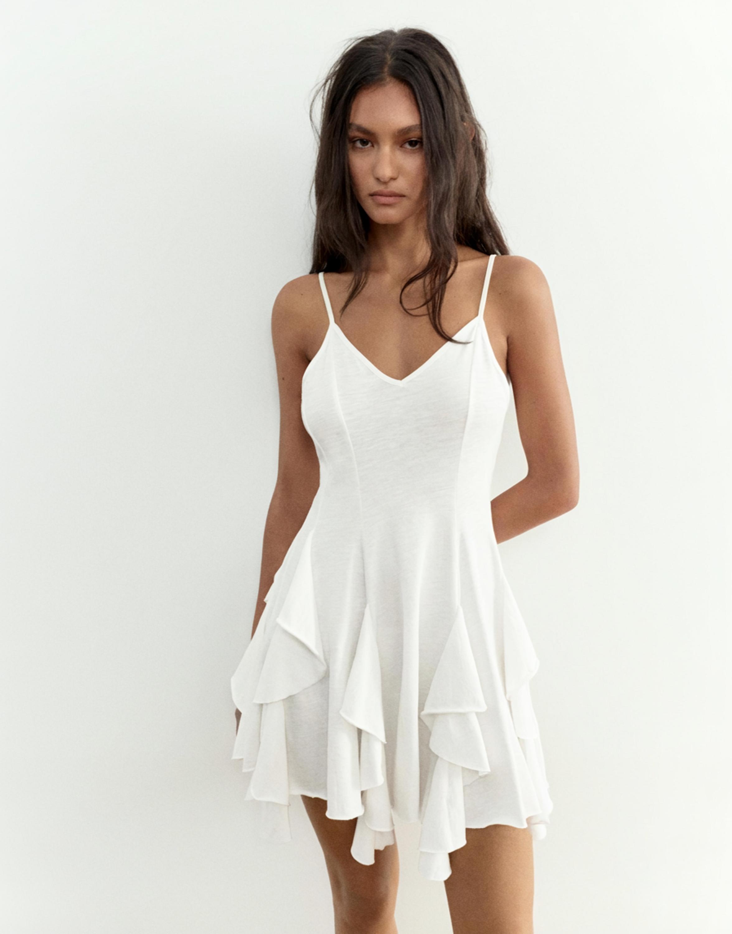 Short strappy flared dress — Ecru