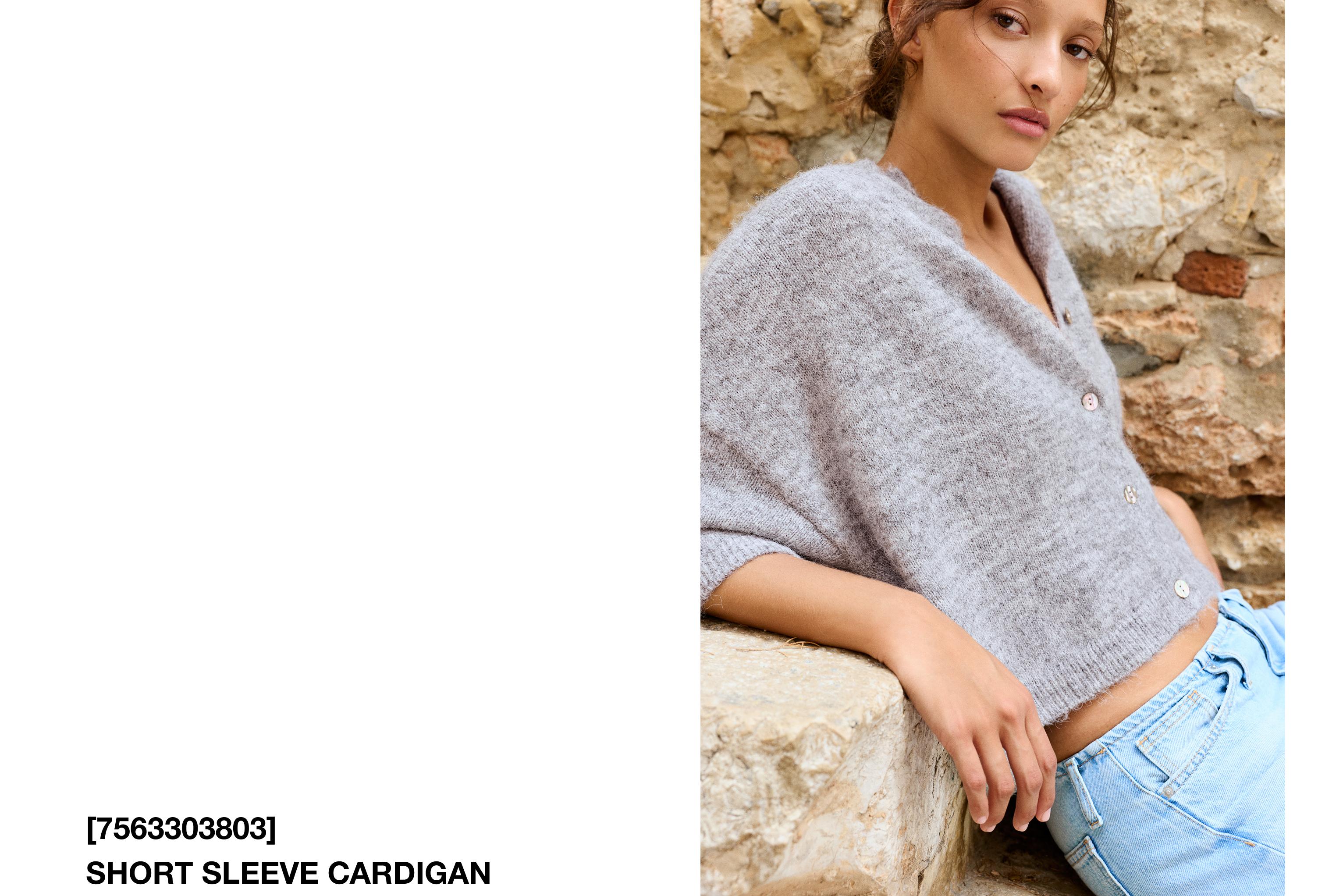 Short sleeve cardigan — Grey marl