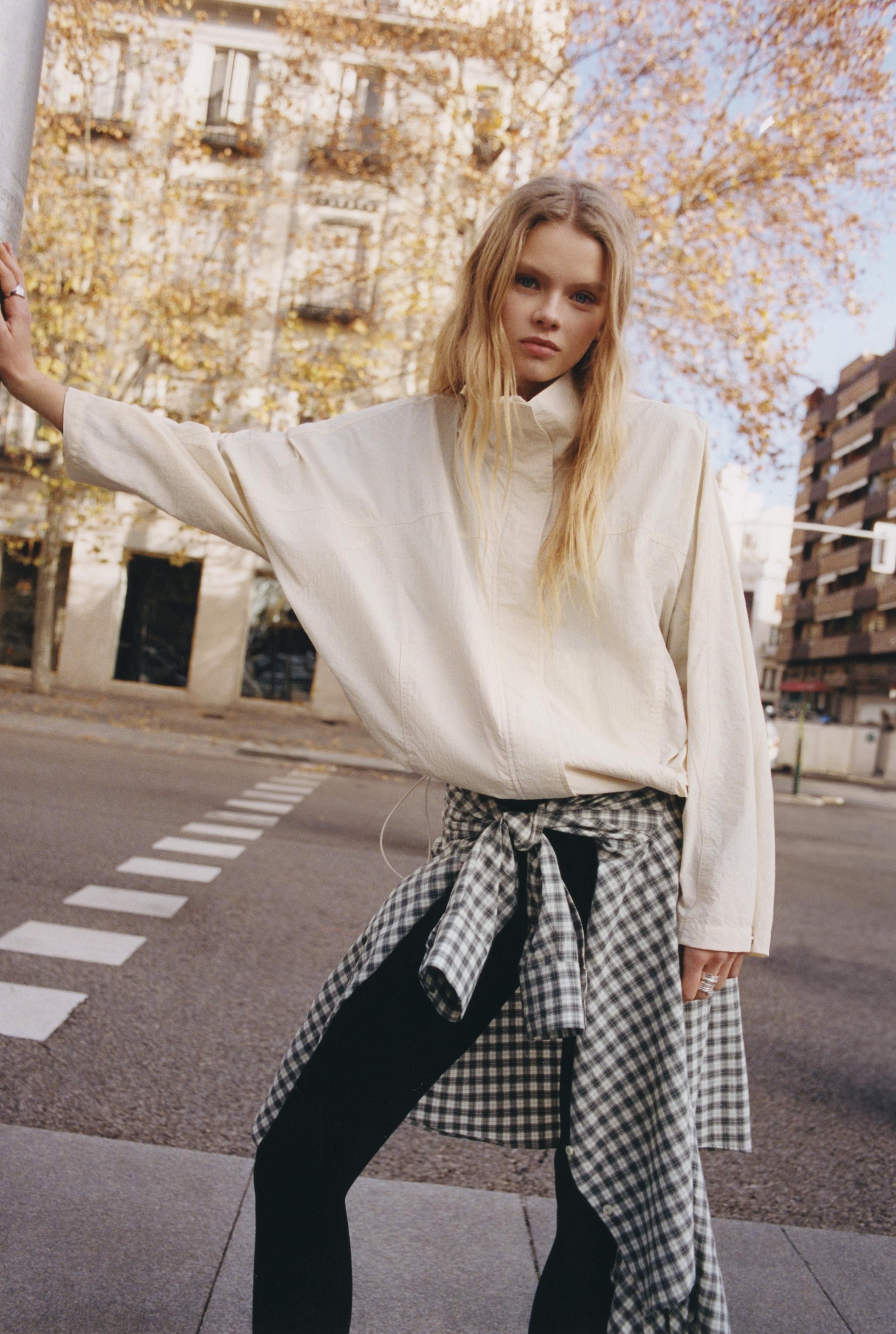 Short nylon-effect jacket — Ecru