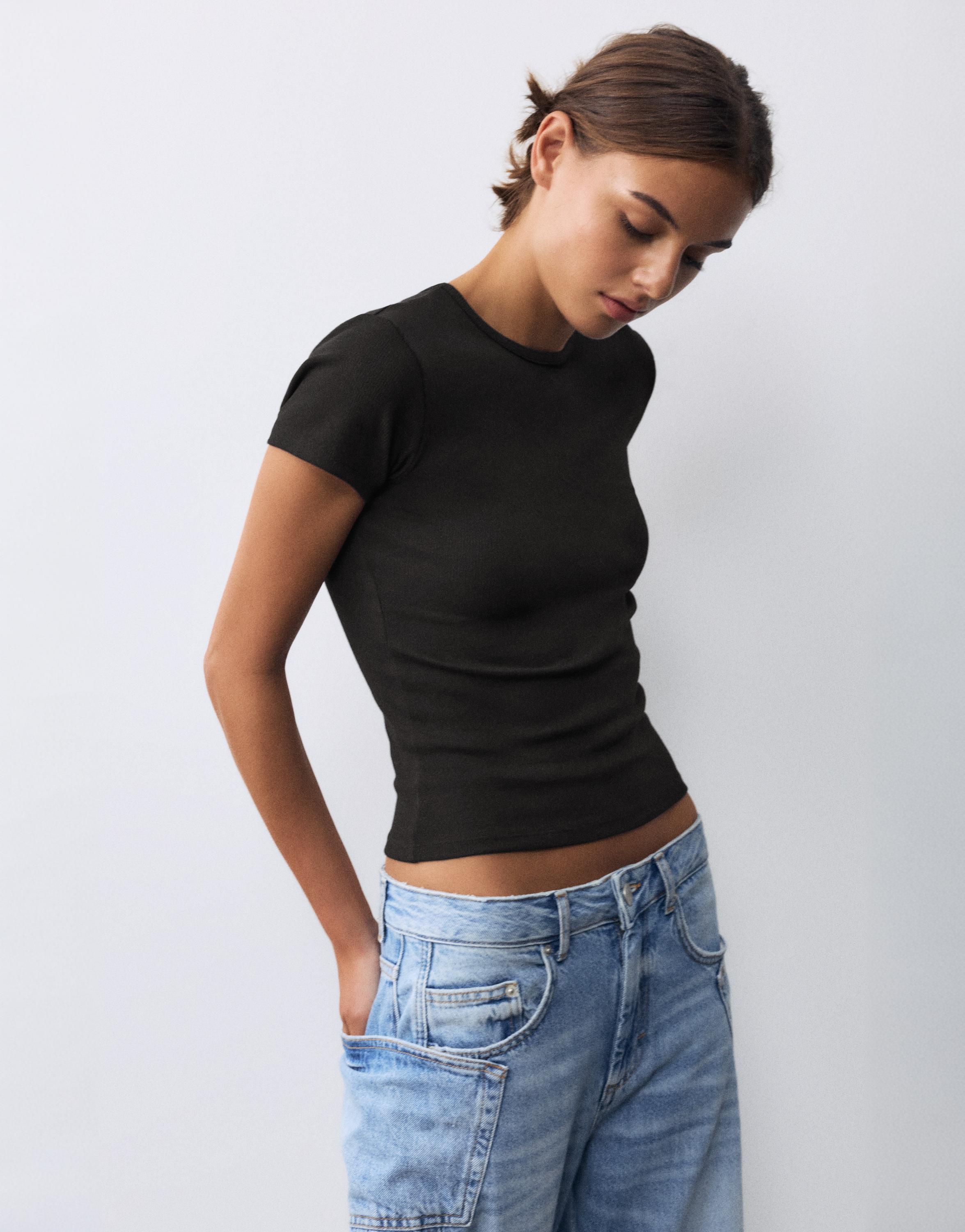 Ribbed short sleeve T-shirt — Black