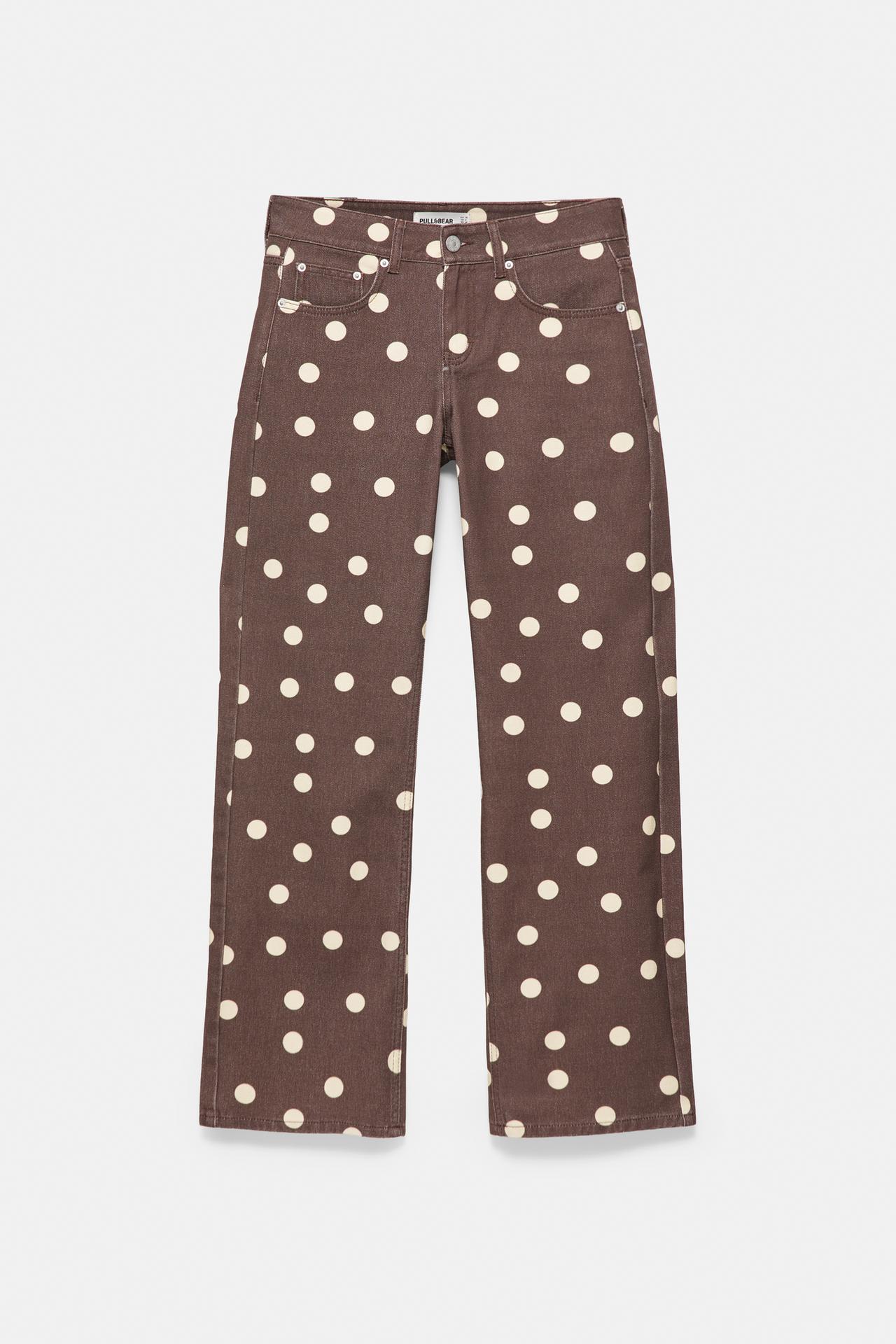 Polka dot straight-leg jeans — Brown