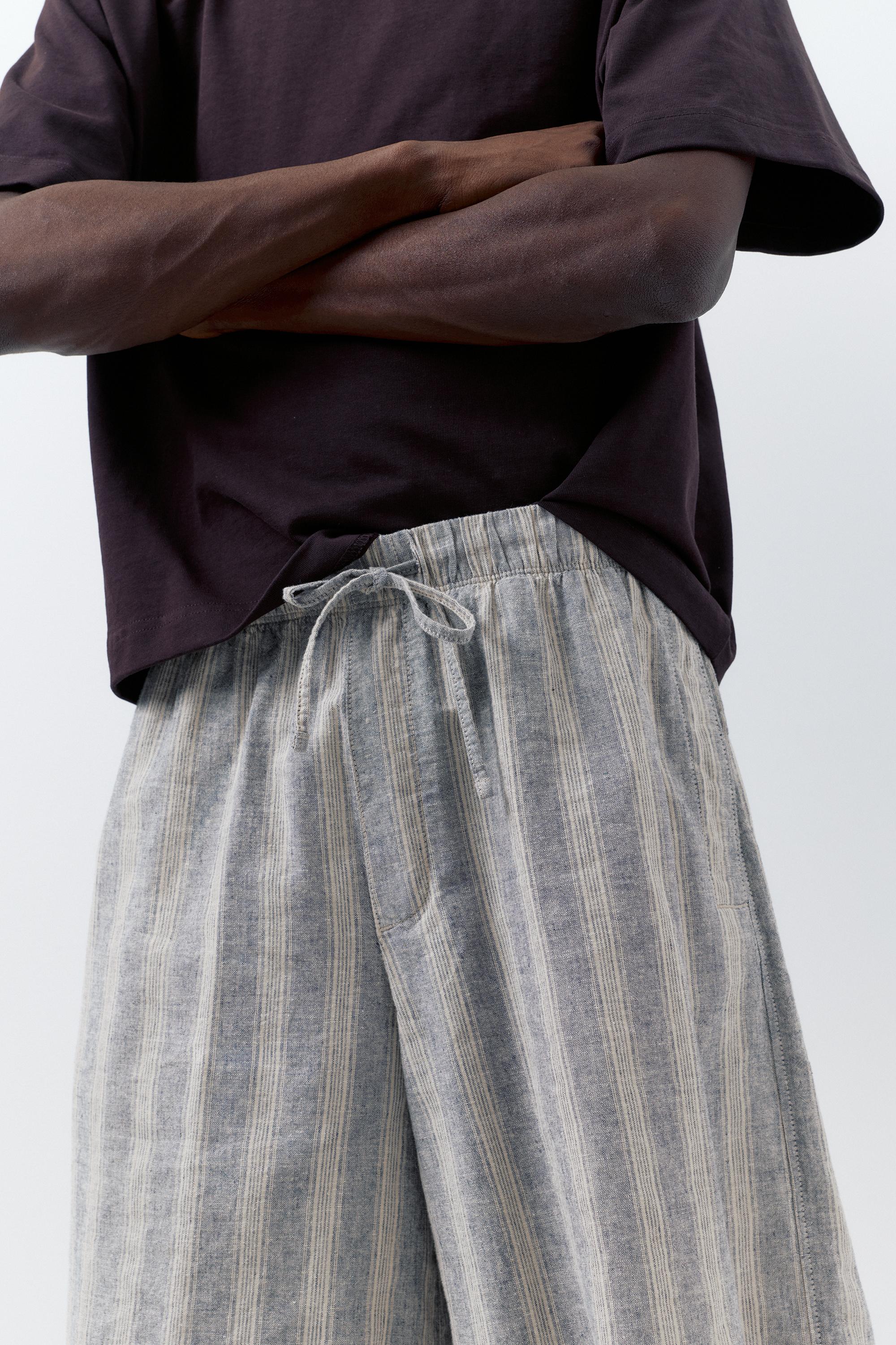Linen blend Bermuda jogger shorts — Striped