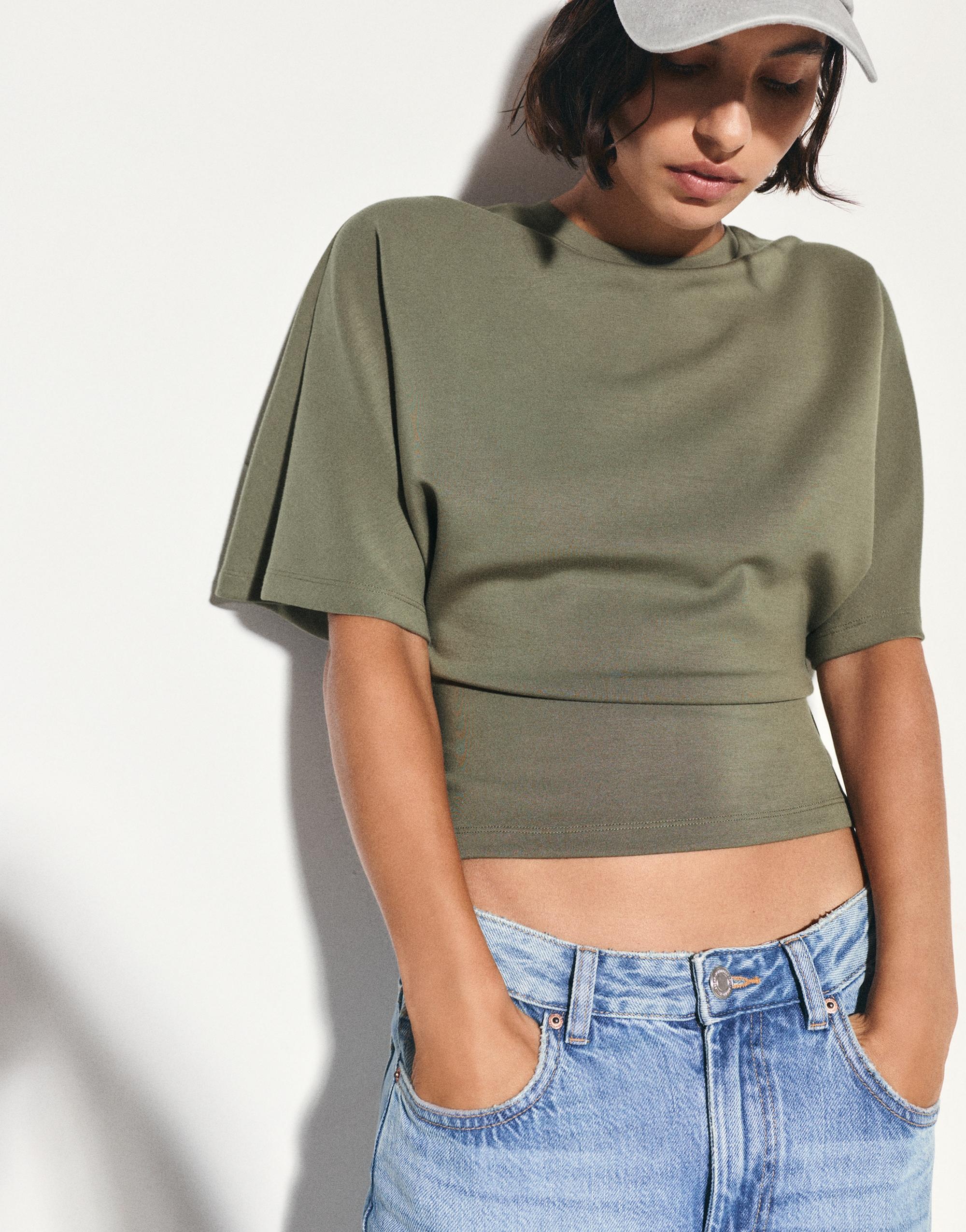 Modal batwing sleeve T-shirt — Khaki