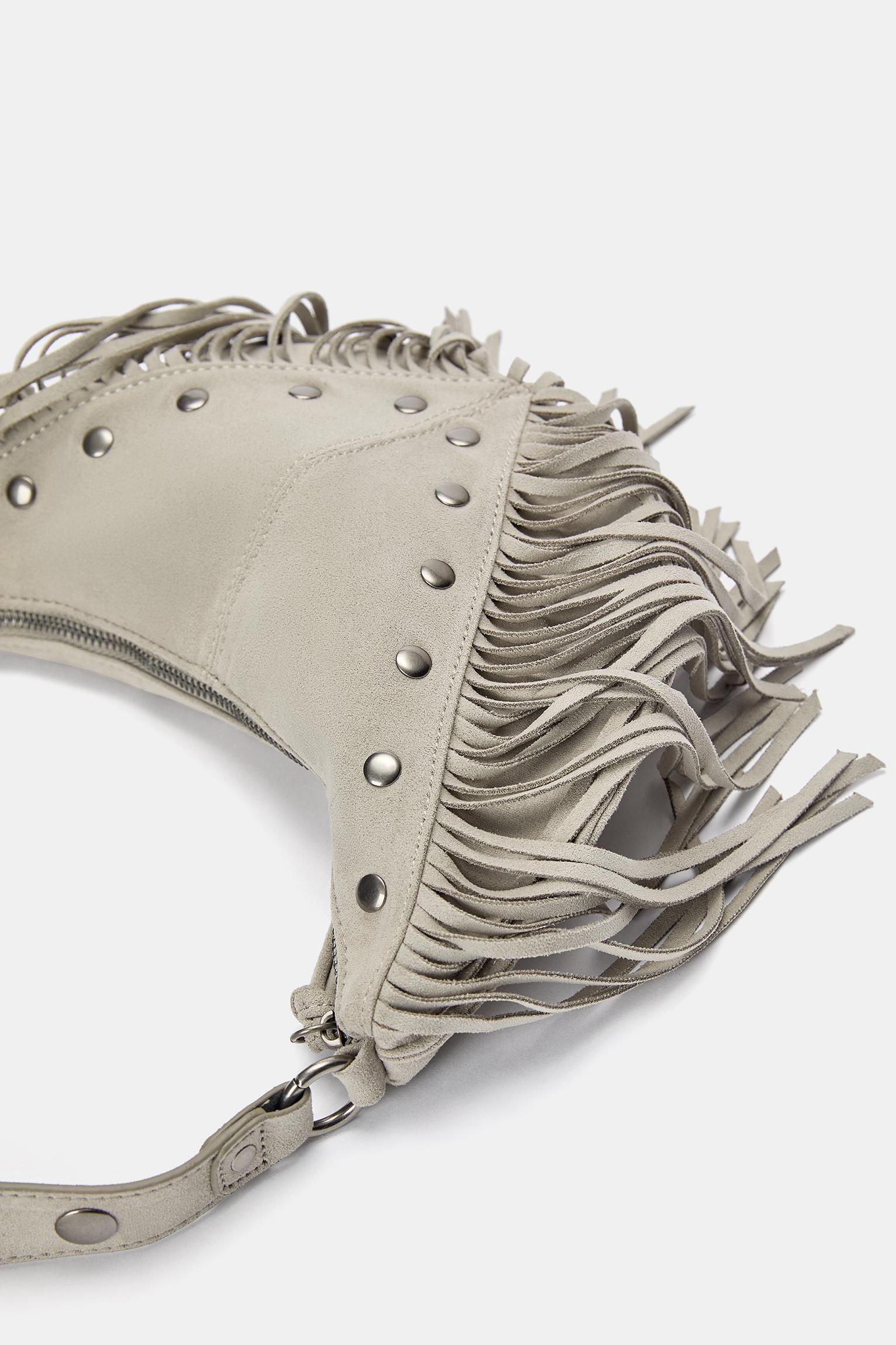 Porté épaule Sac Zara A Clou Sac TEXTO Noir à Clous Et Franges