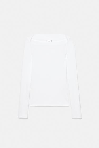 Fitted straight neckline T-shirt — White 5