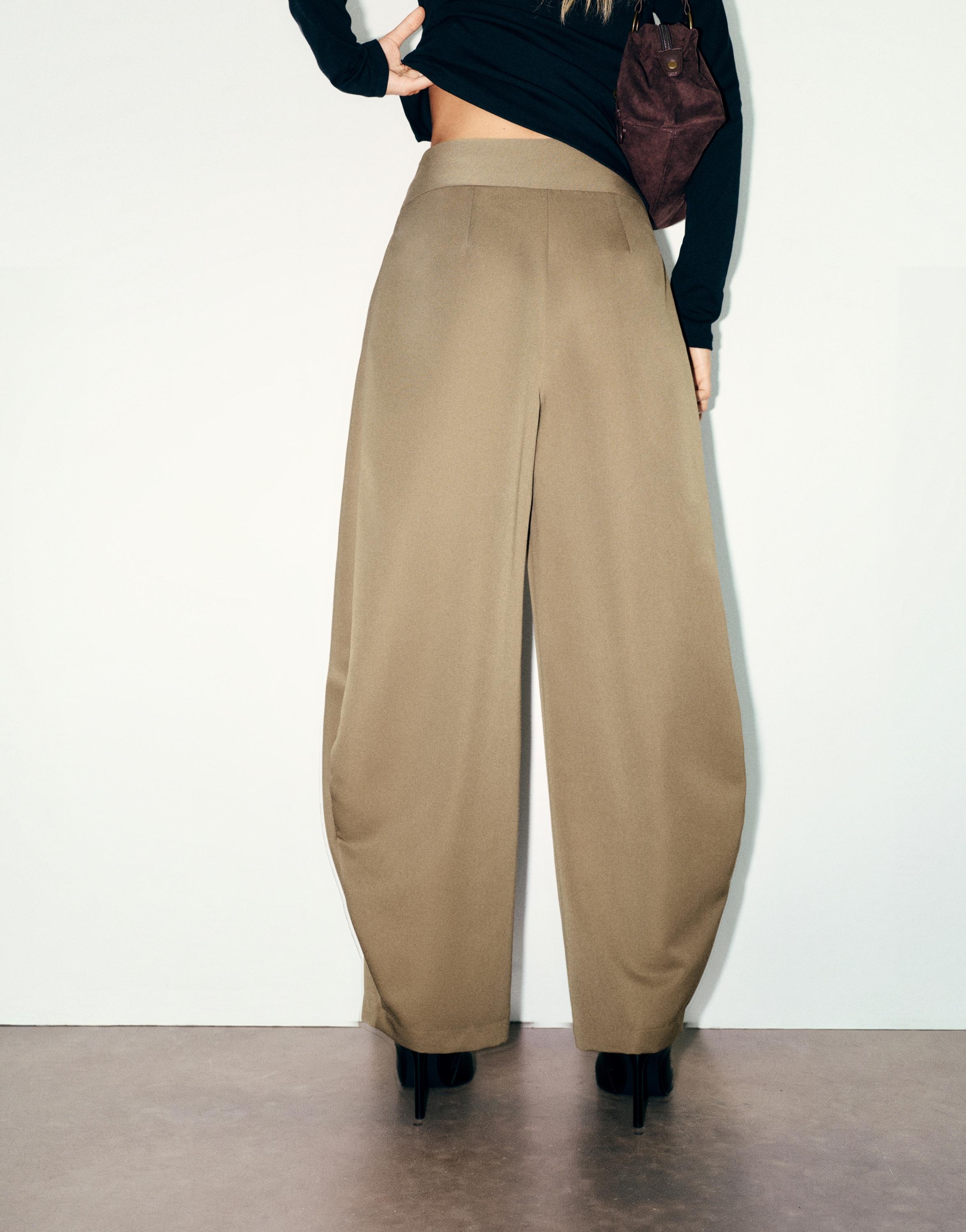 Pull&Bear Pileli tailored fit balon süet pantolon görsel 6