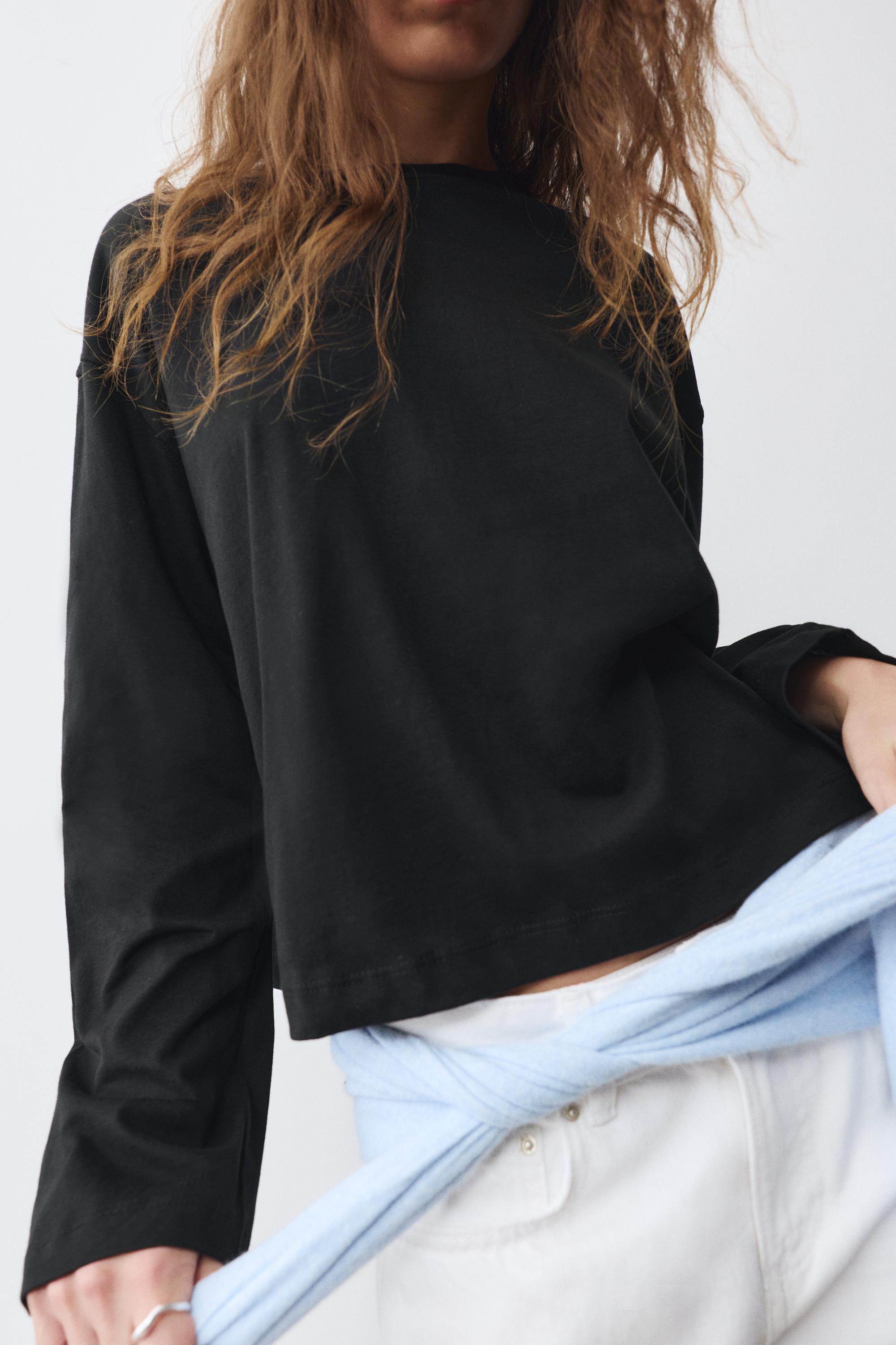 Boxy-fit long sleeve T-shirt — Black