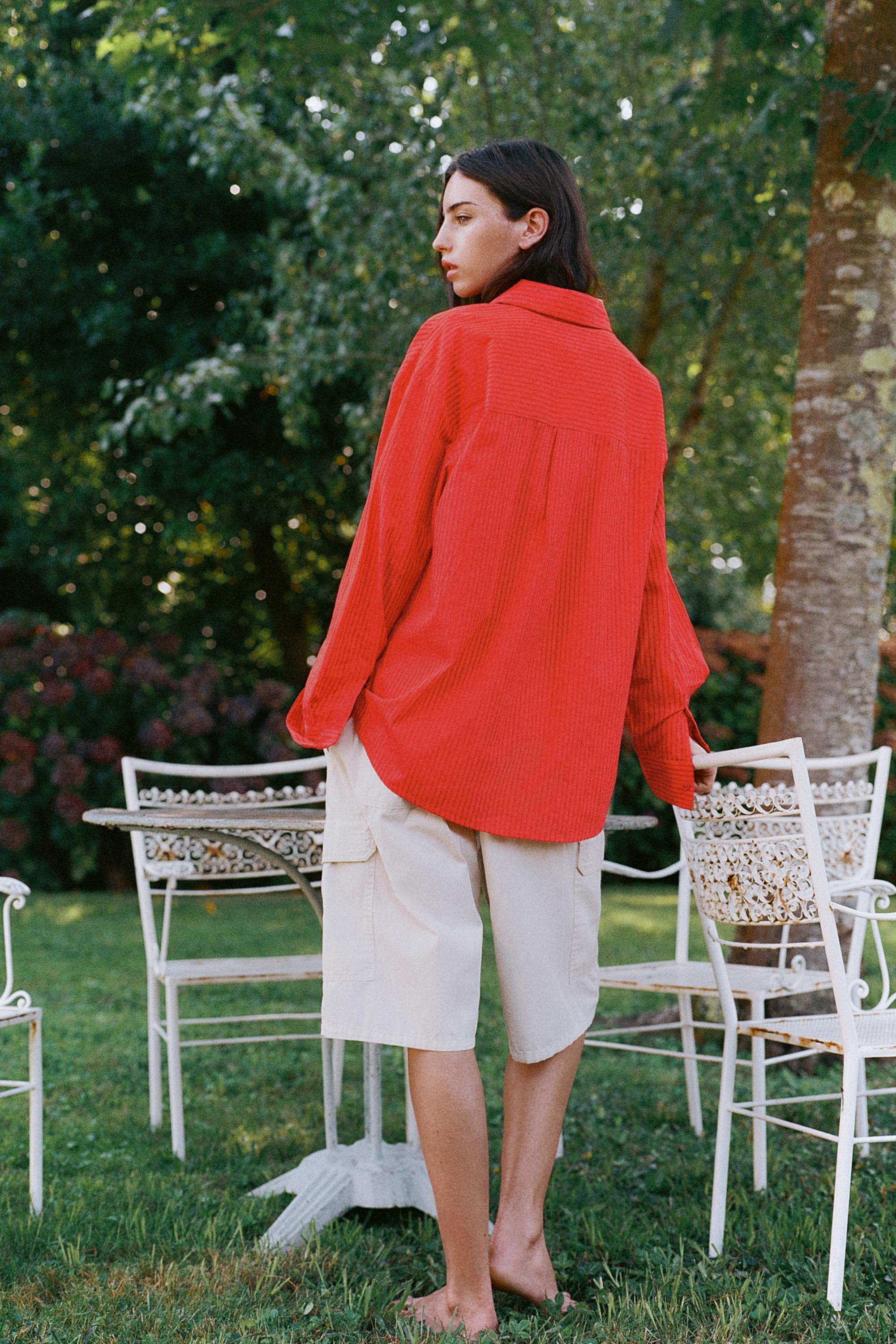 Oversize striped shirt — Red