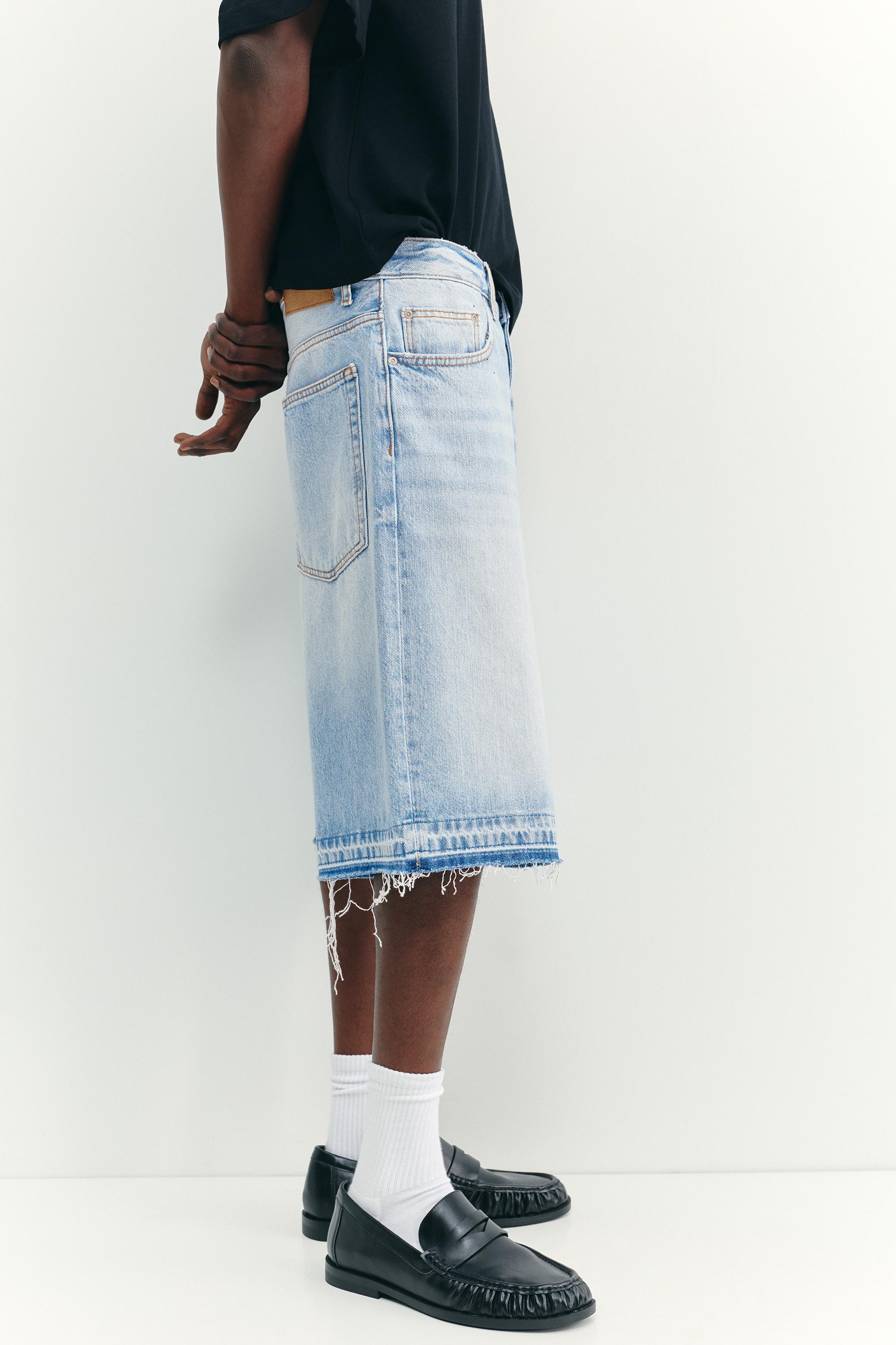 Frayed hem skater Bermuda shorts — Pale indigo