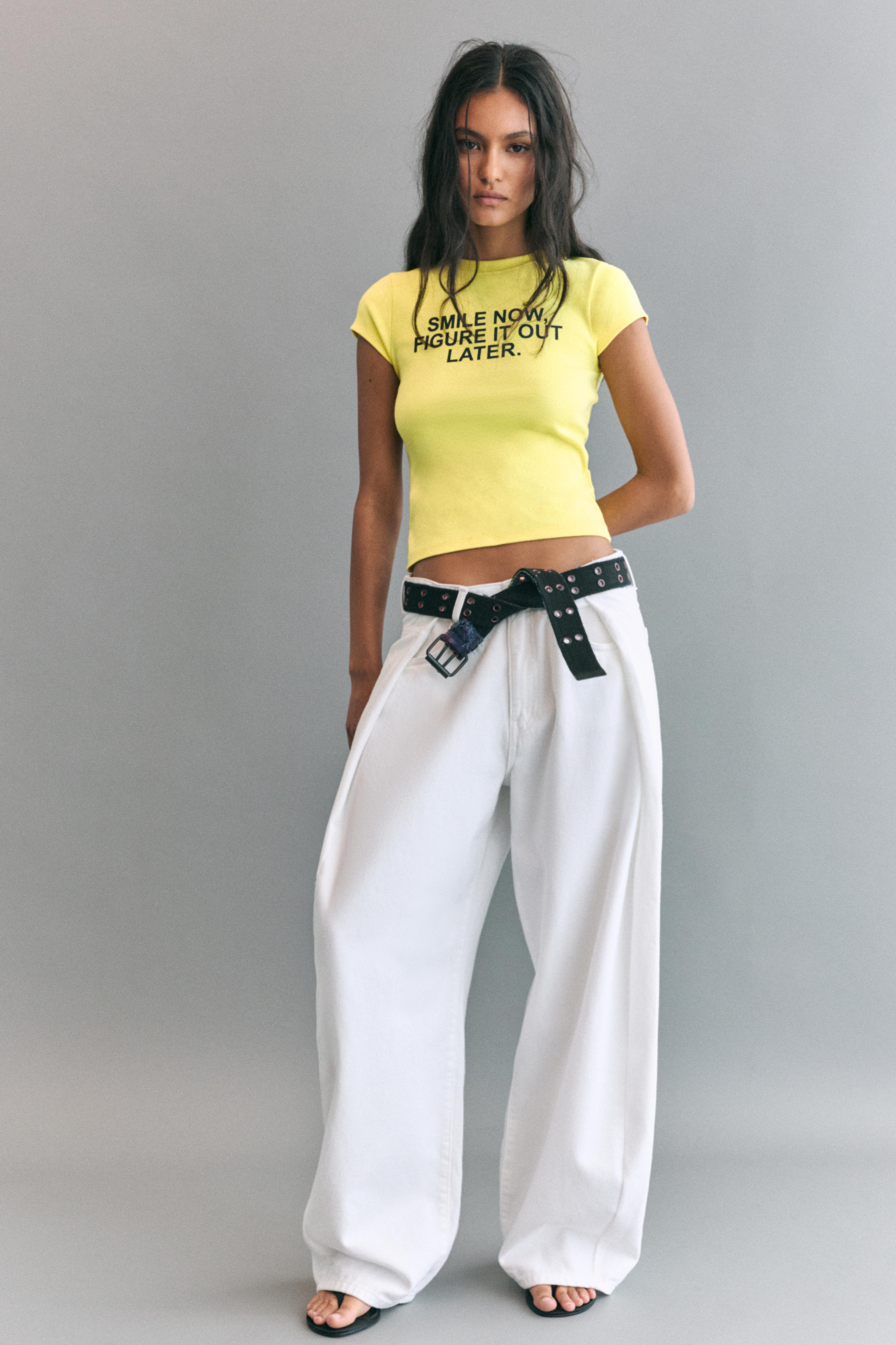 Smiley slogan T-shirt — Yellow