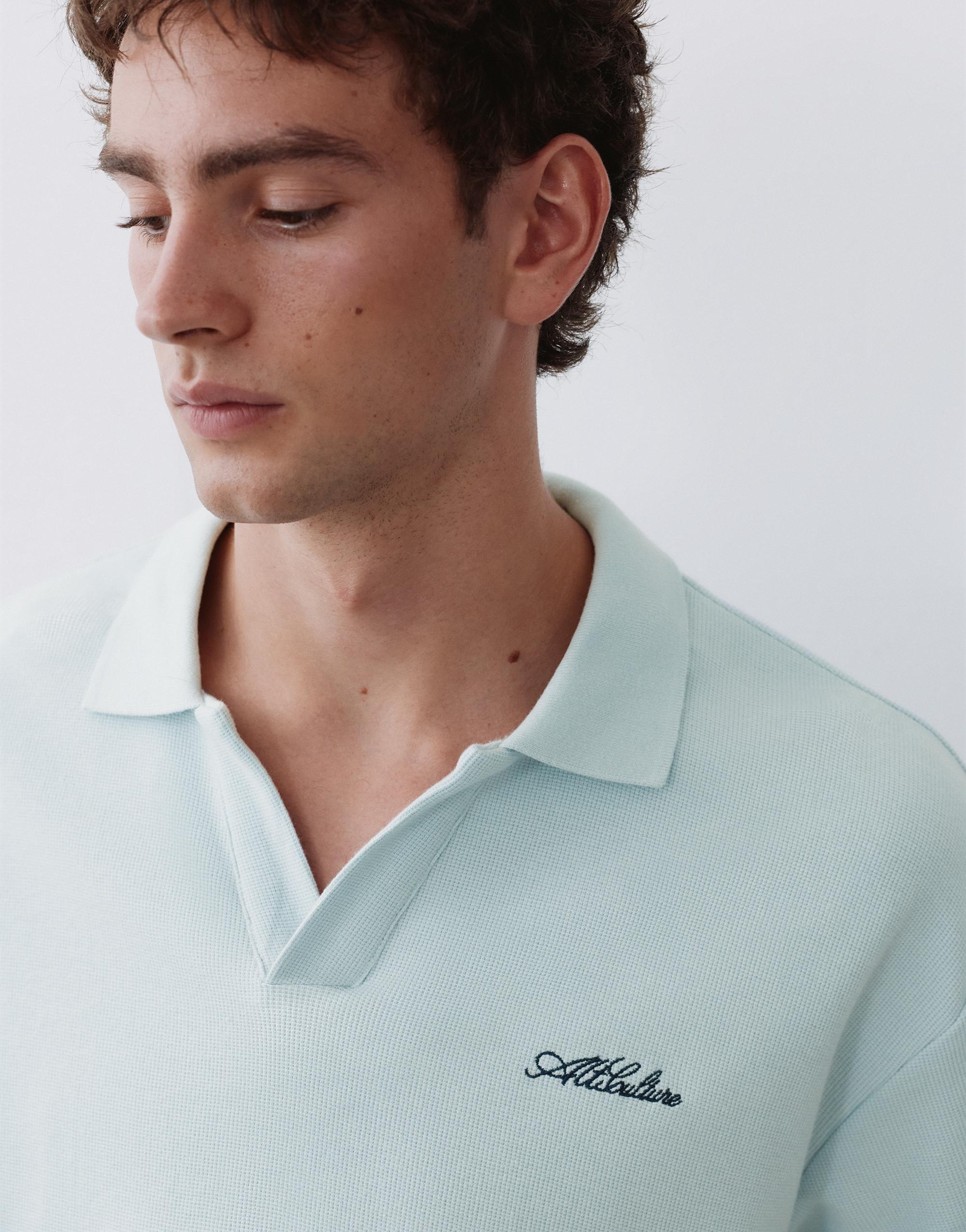 Short sleeve waffle-knit polo shirt — Sky blue