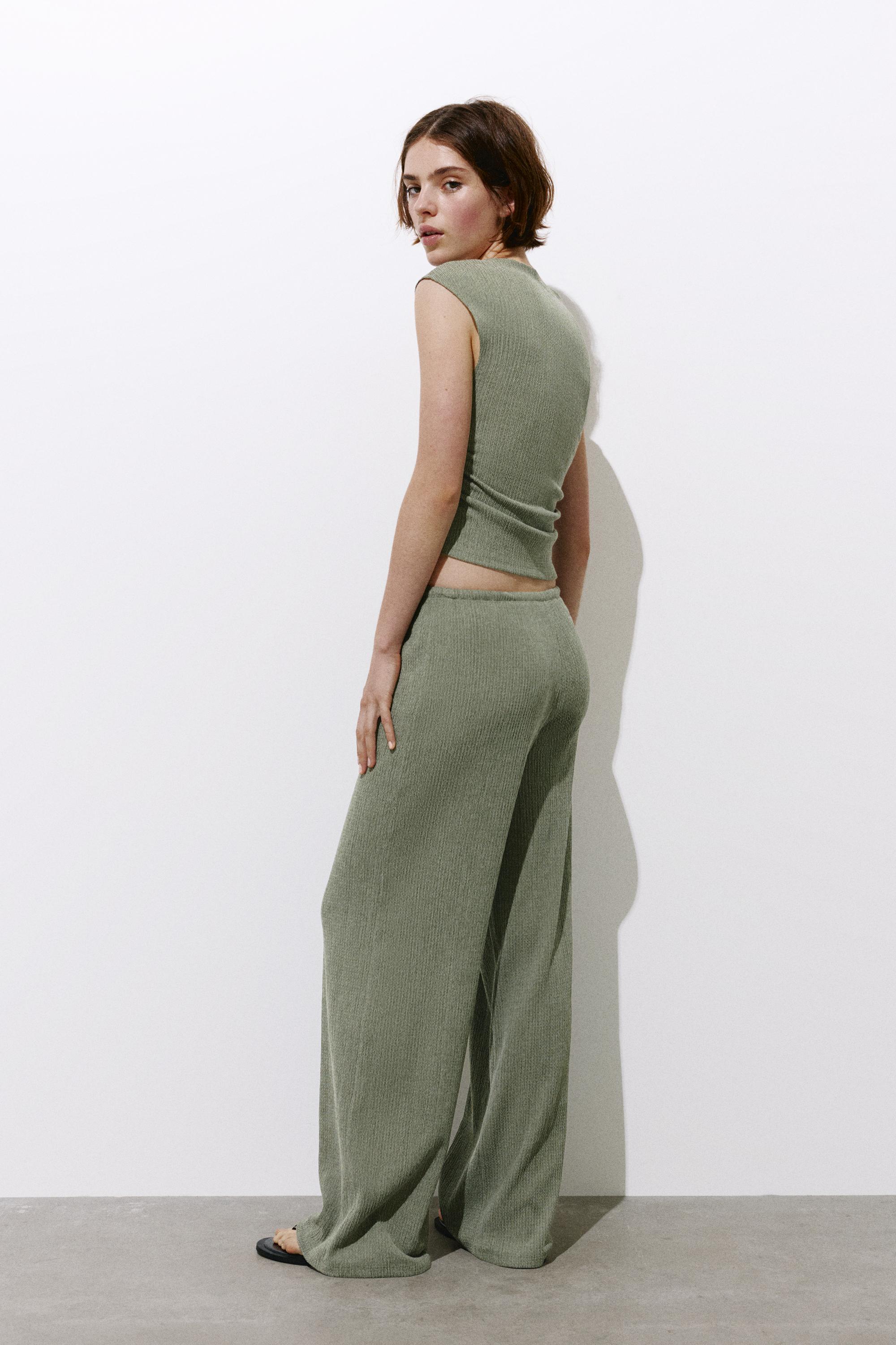 Wide-leg crepe trousers — Khaki