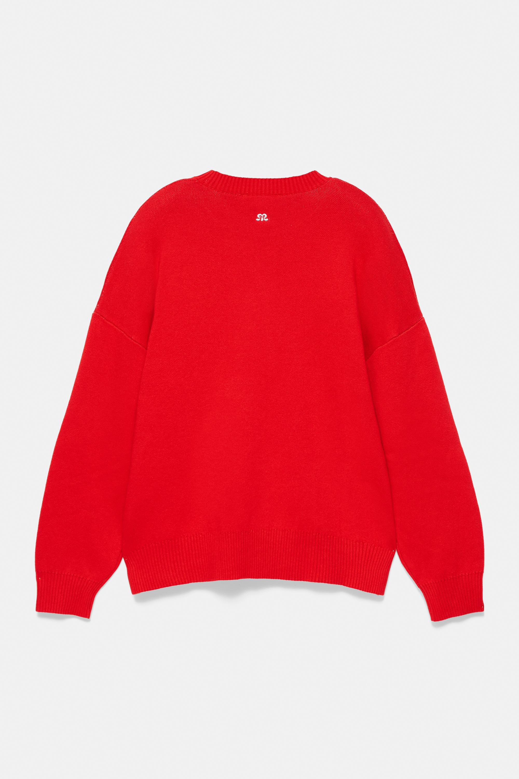 Pull&Bear Yıldız ve 98 numara detaylı kırmızı kazak görsel 3