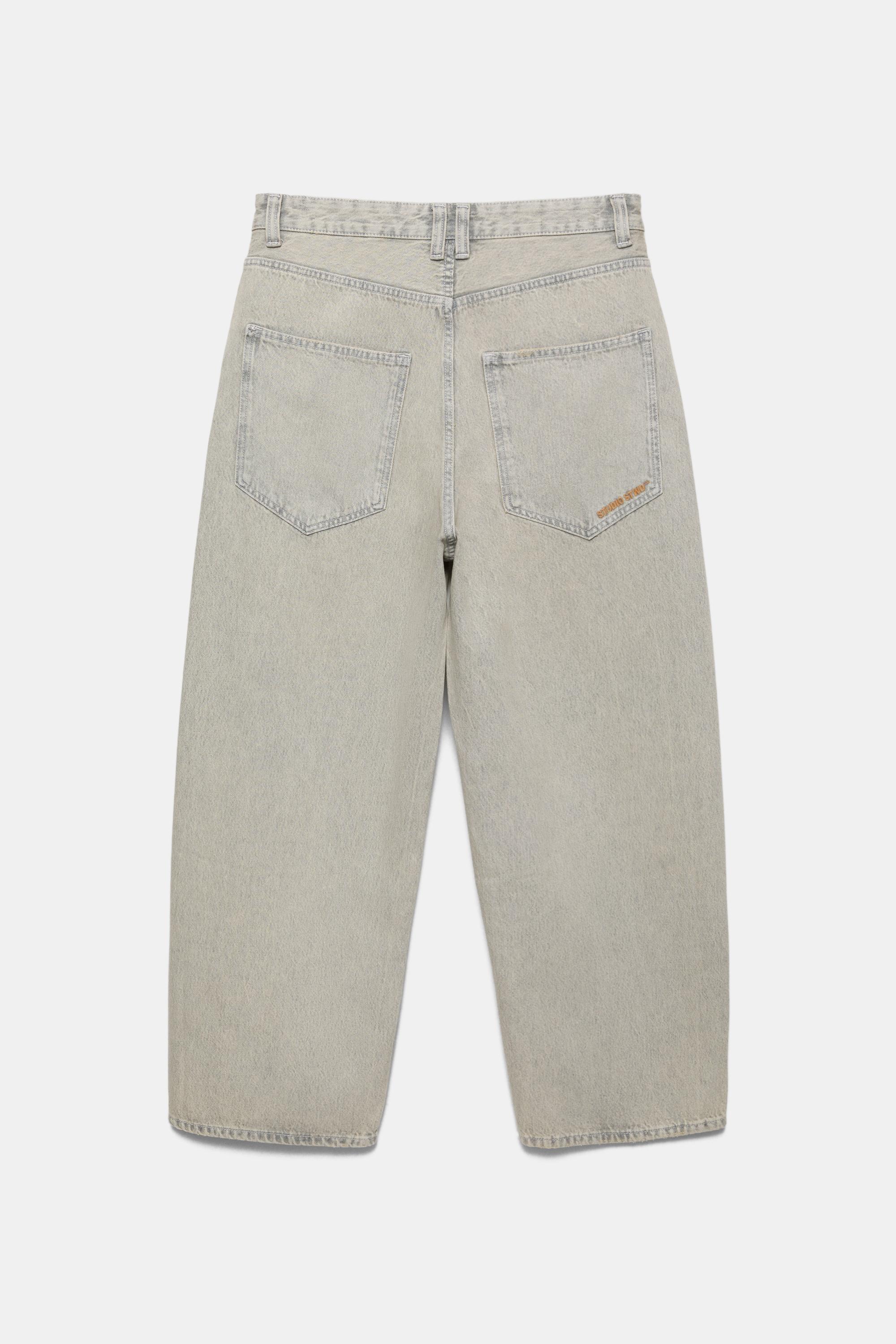 Embroidered super baggy jeans — Pale grey