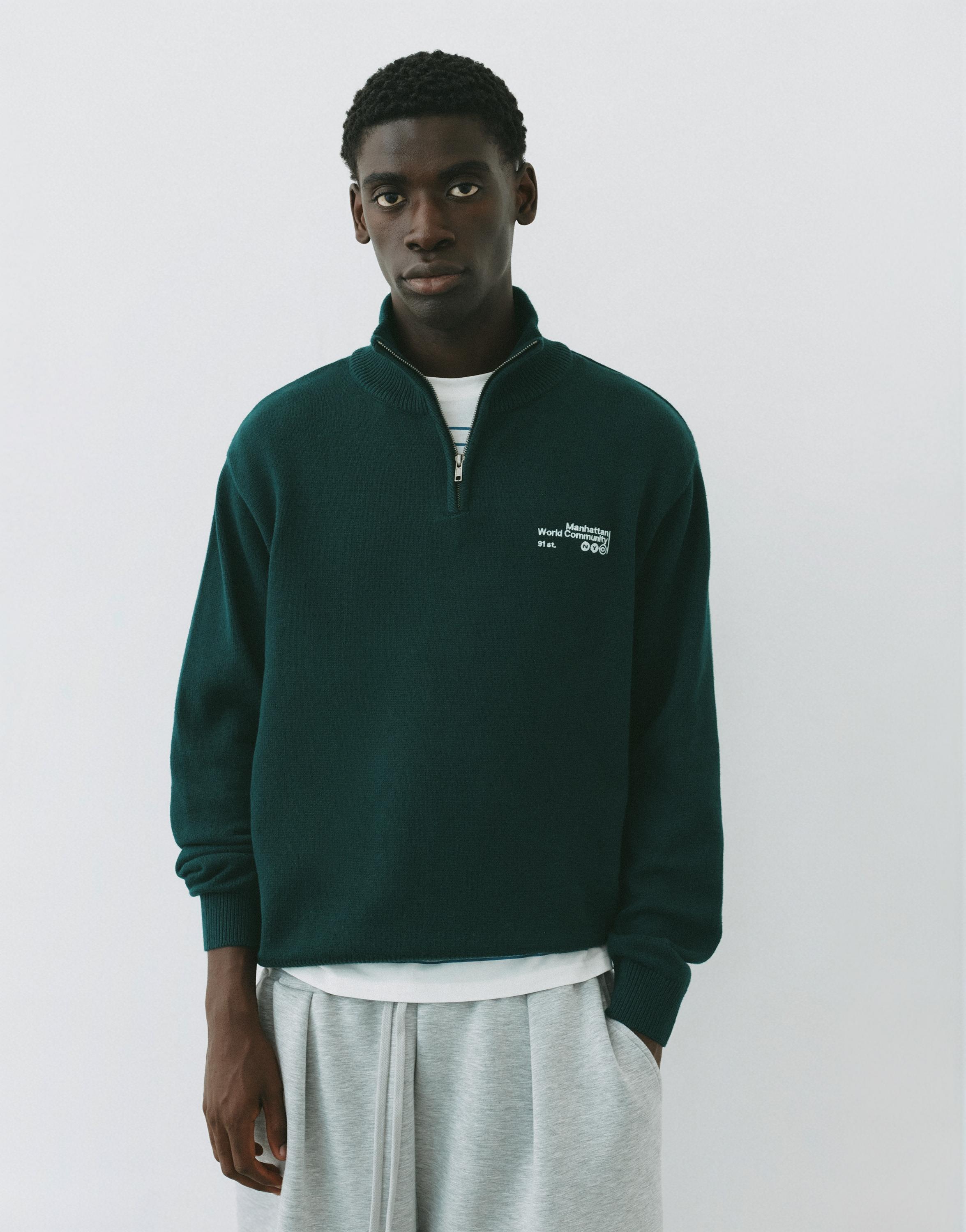 Embroidered quarter-zip sweatshirt — Dark green