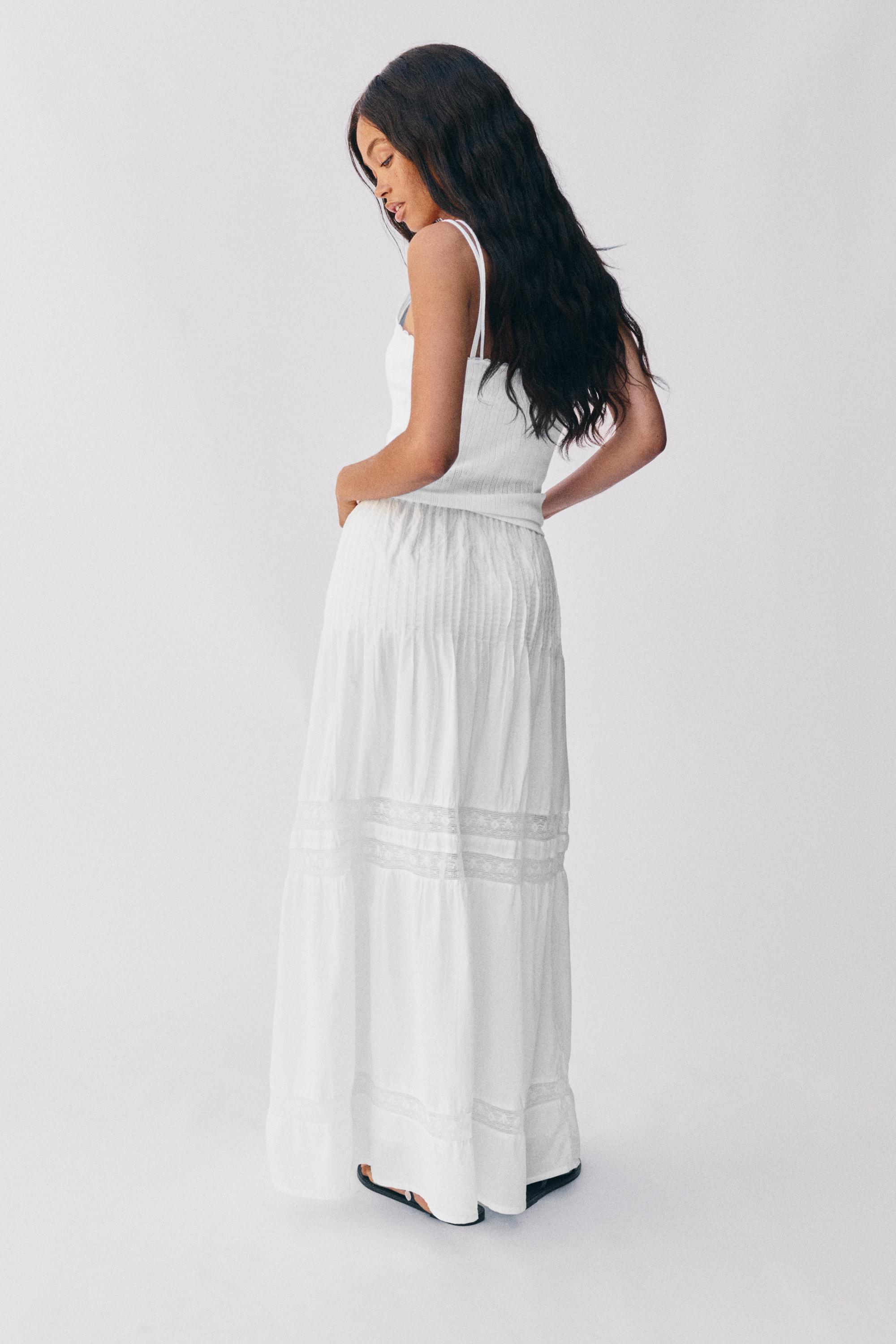 White tiered long skirt — White
