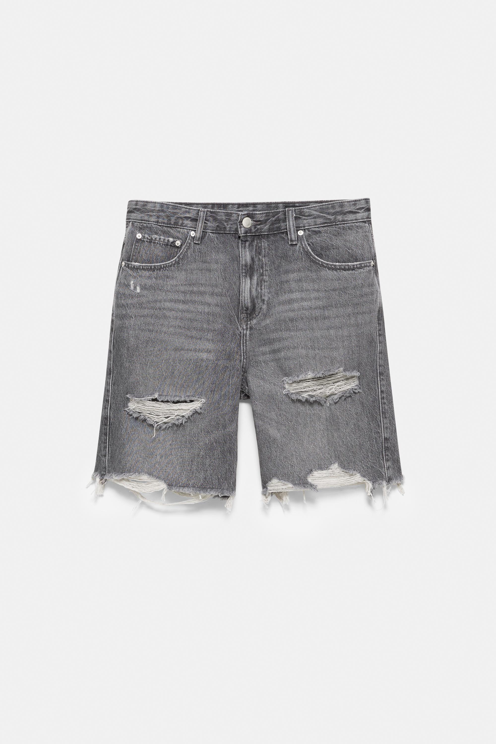 Straight-leg denim Bermuda shorts — Dark grey (alternate view)