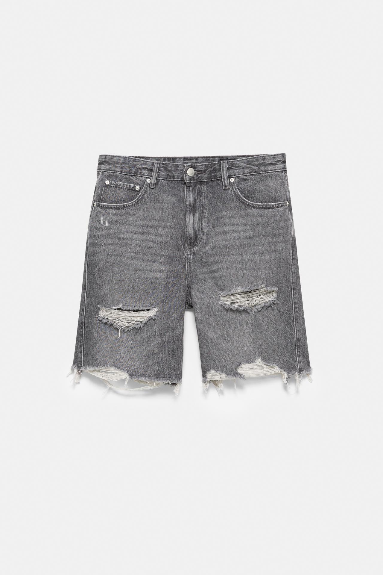 Straight-leg denim Bermuda shorts — Dark grey