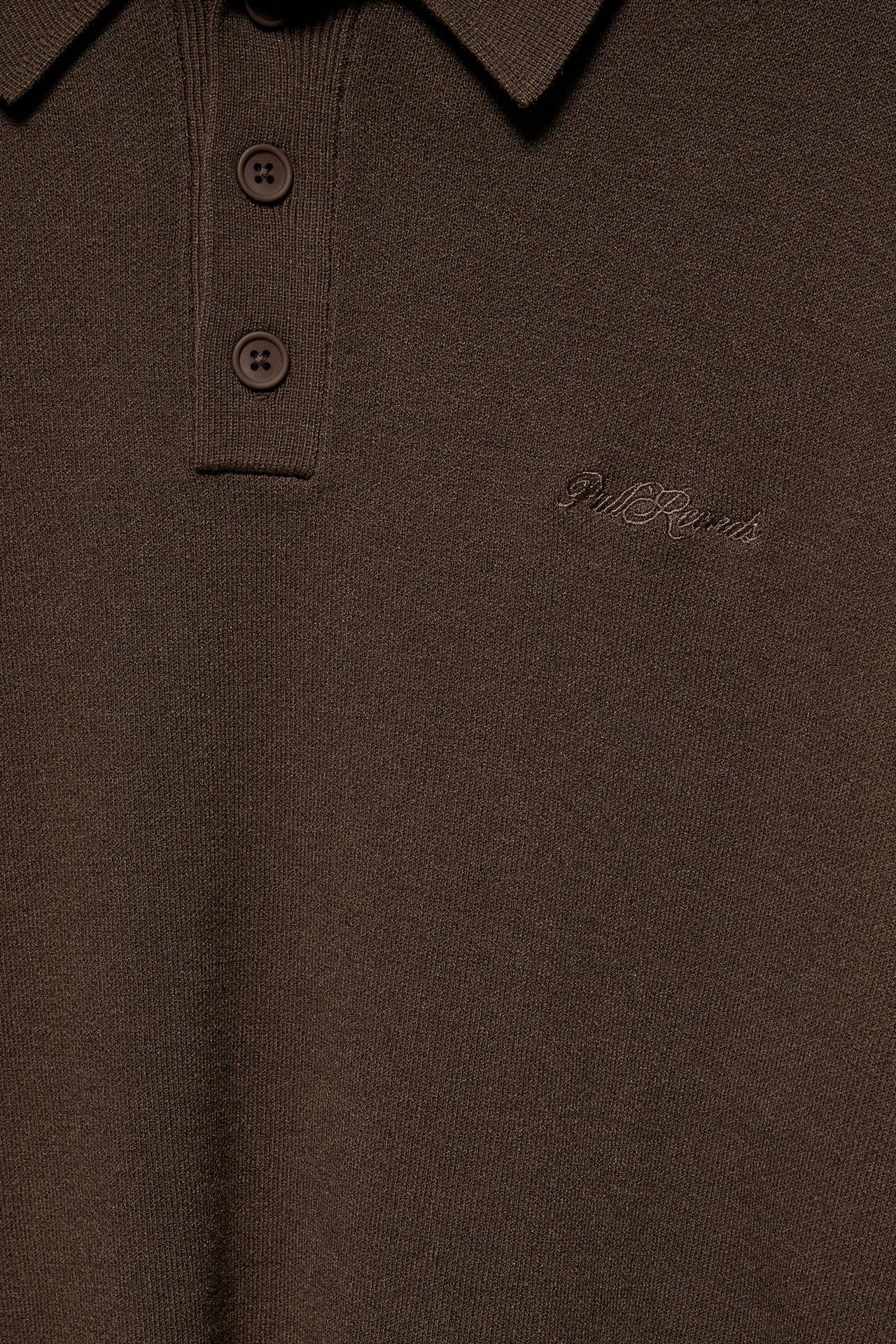 Long sleeve knit polo shirt — Brown