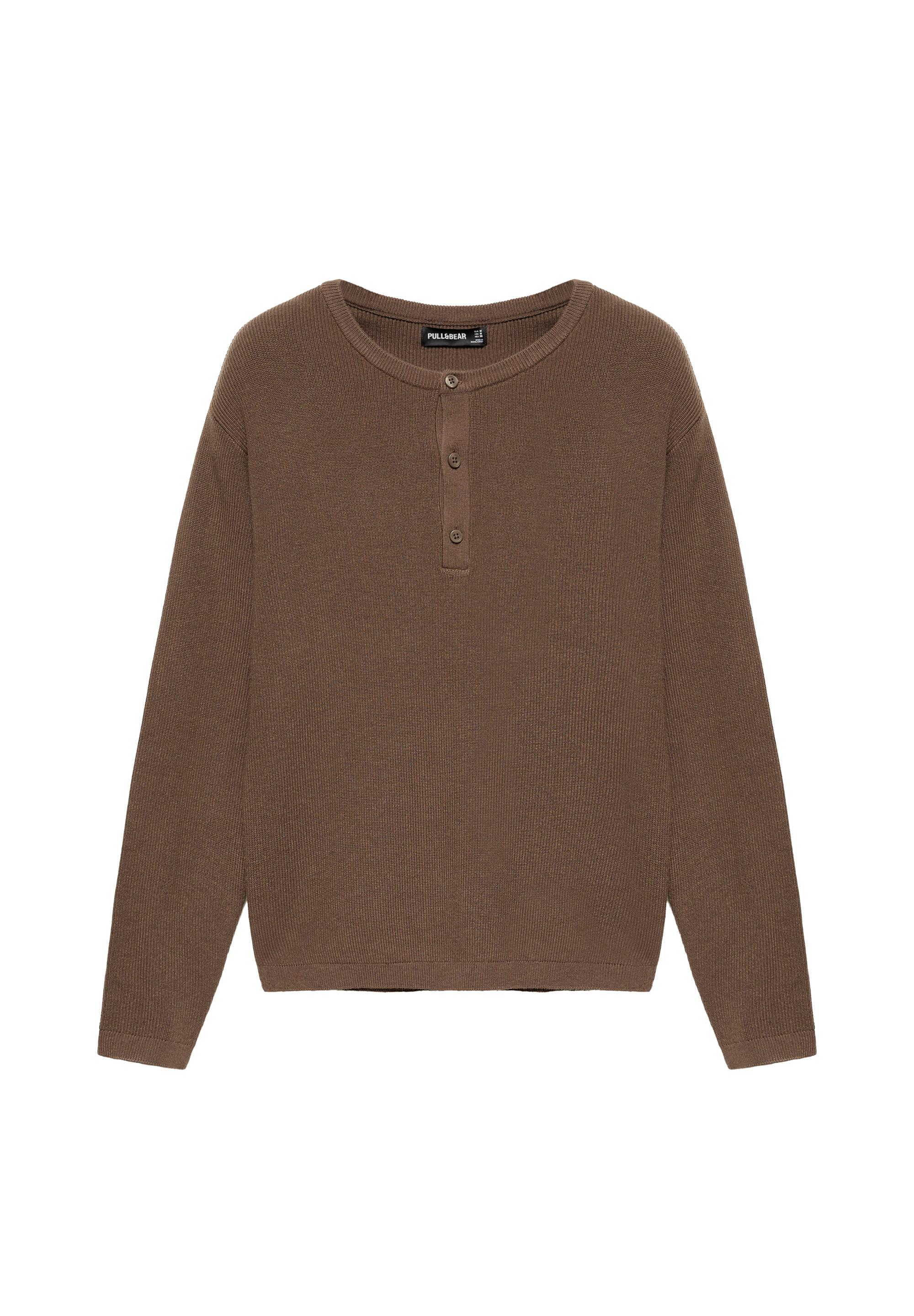 Henley neck jumper — Chocolate