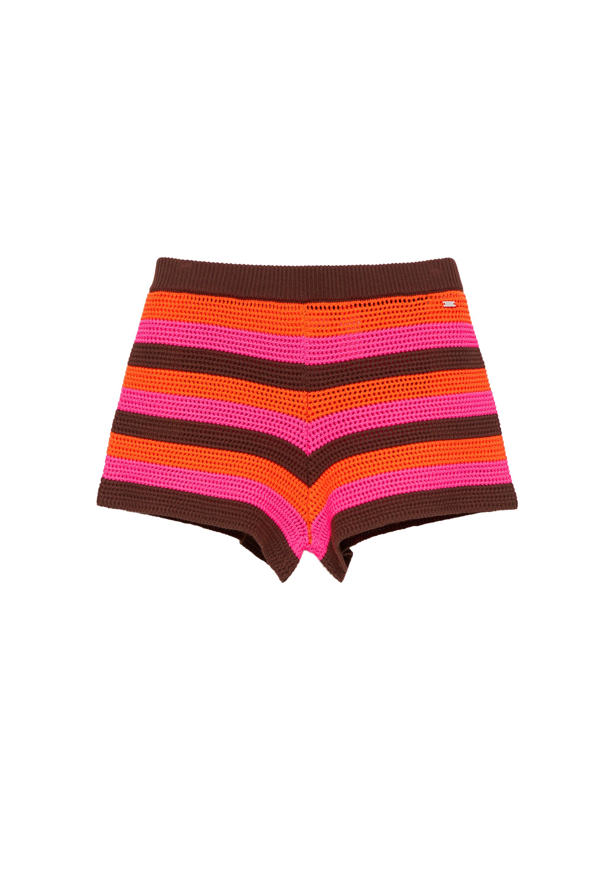 Çizgili kroşe şort - Görsel 5