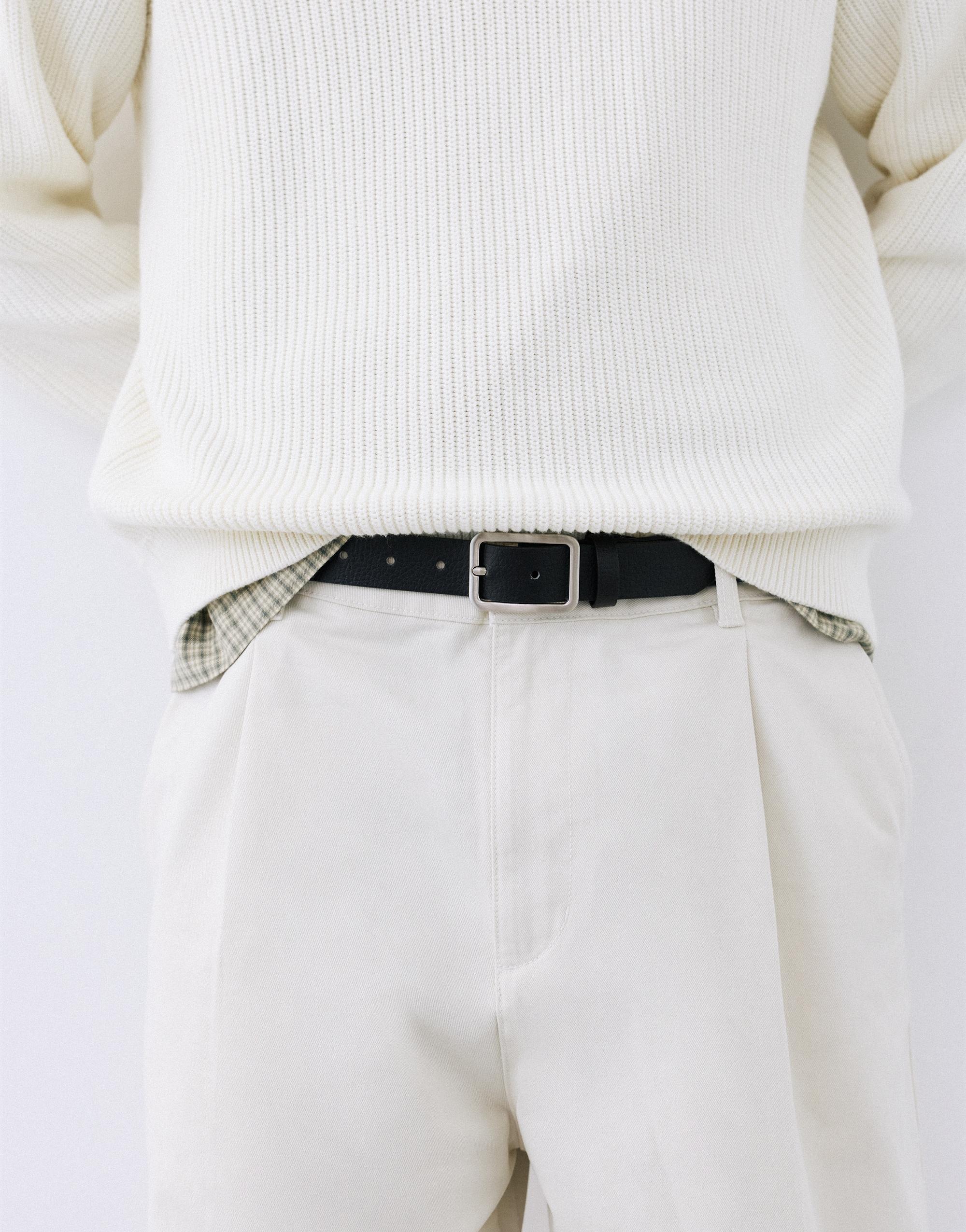 Leather effect square buckle belt — Black