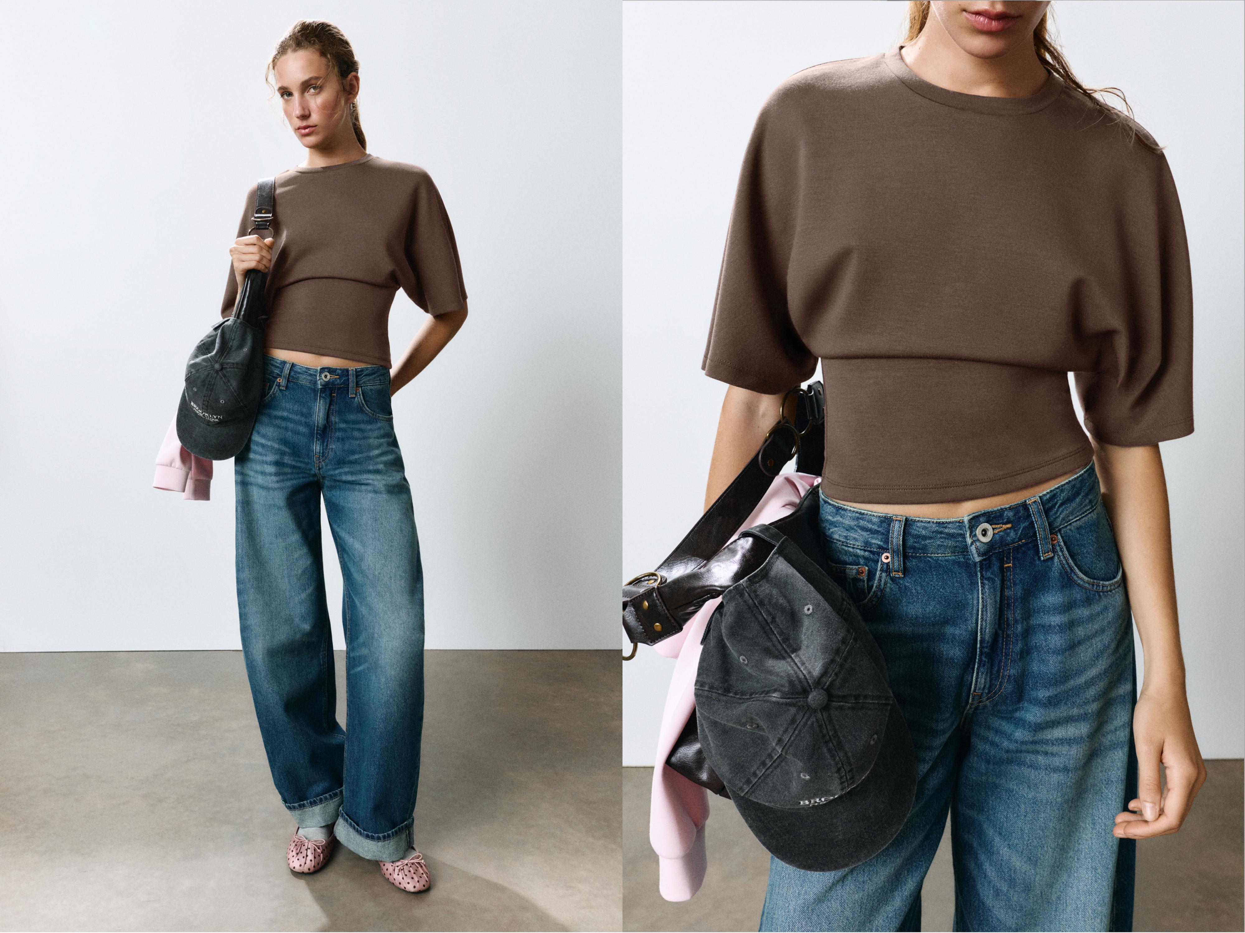 Modal batwing sleeve T-shirt — Brown