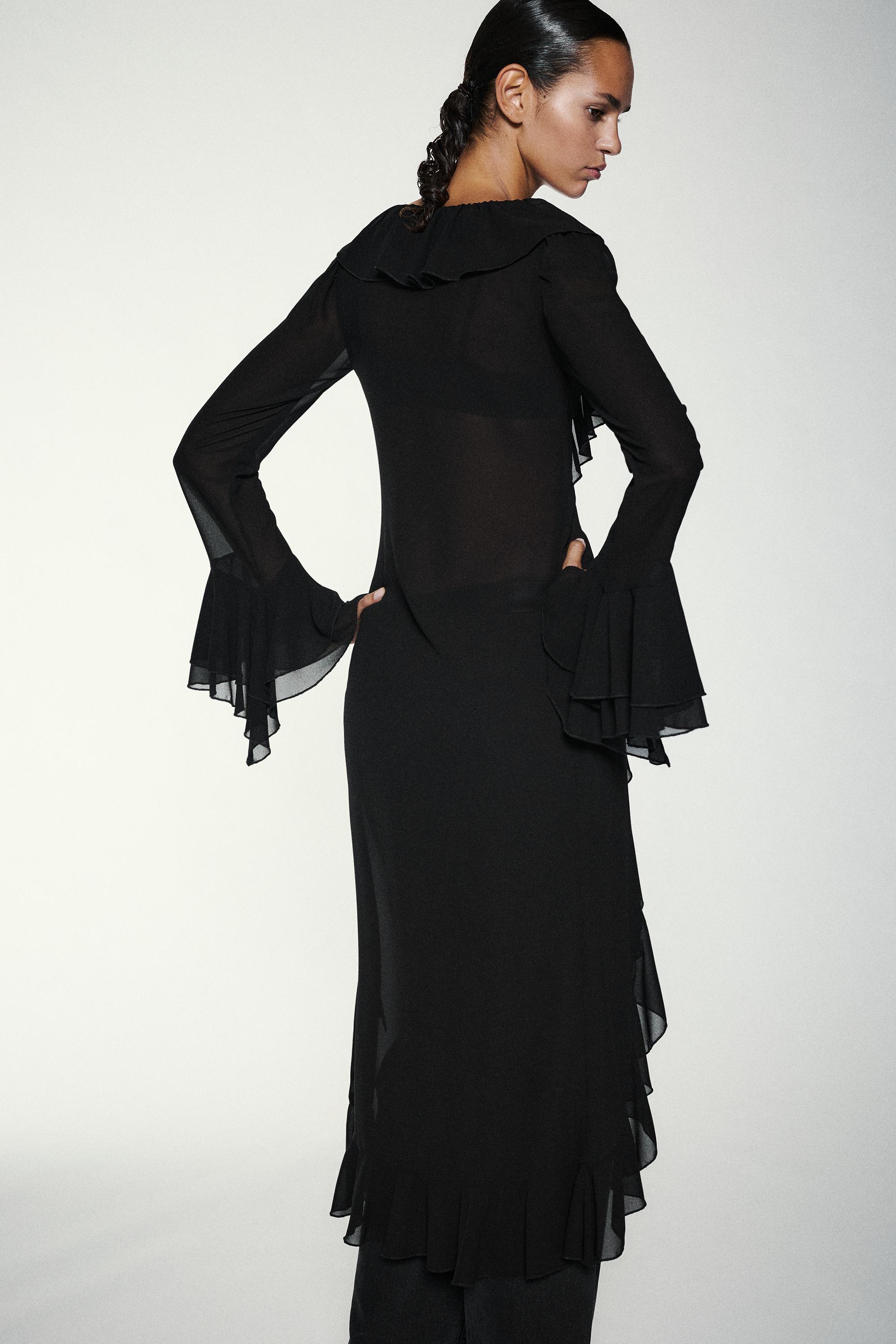 Long ruffle kimono — Black