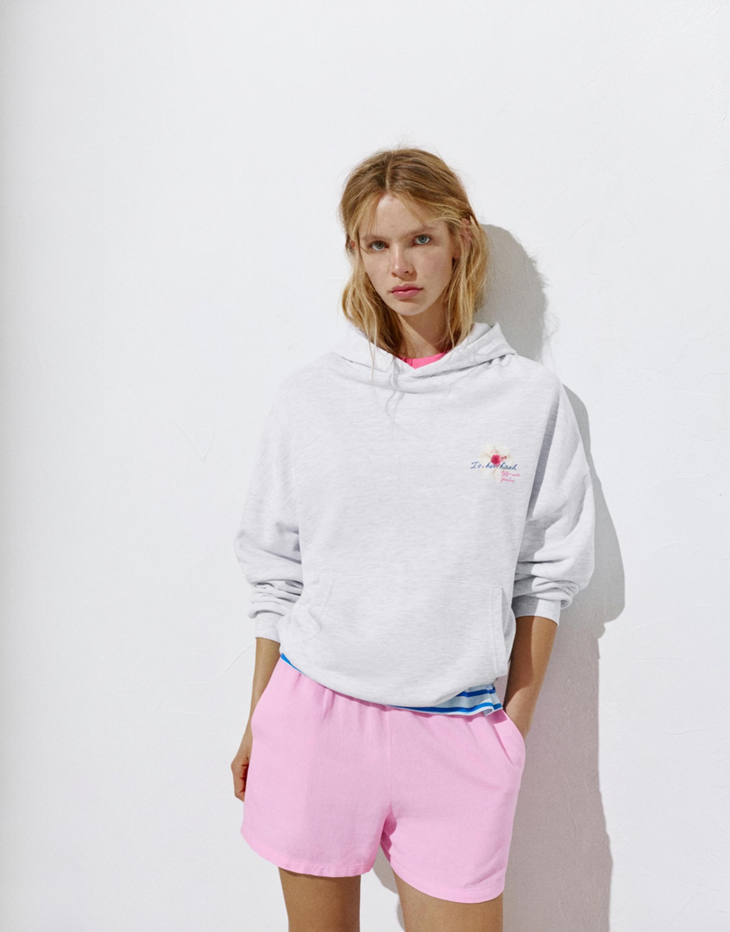 Flower graphic hoodie — Grey marl