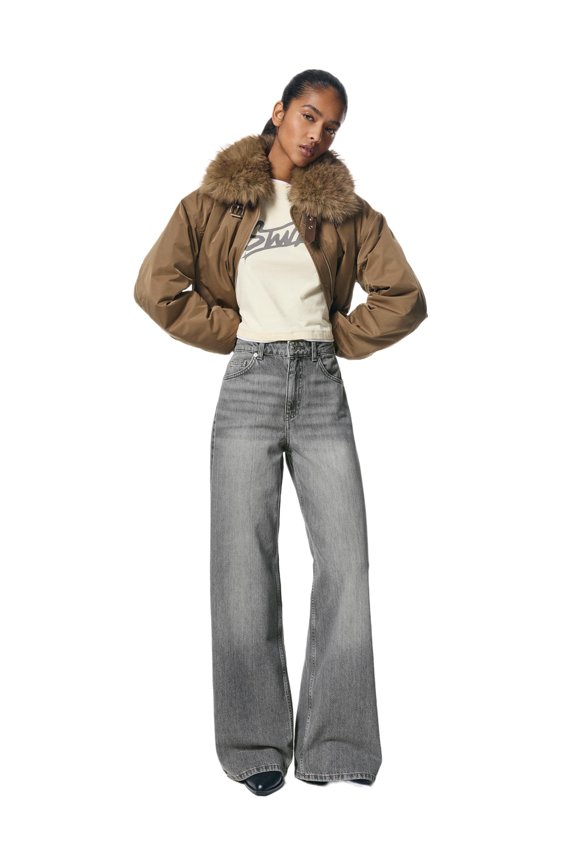 High-waist wide-leg jeans — Medium grey