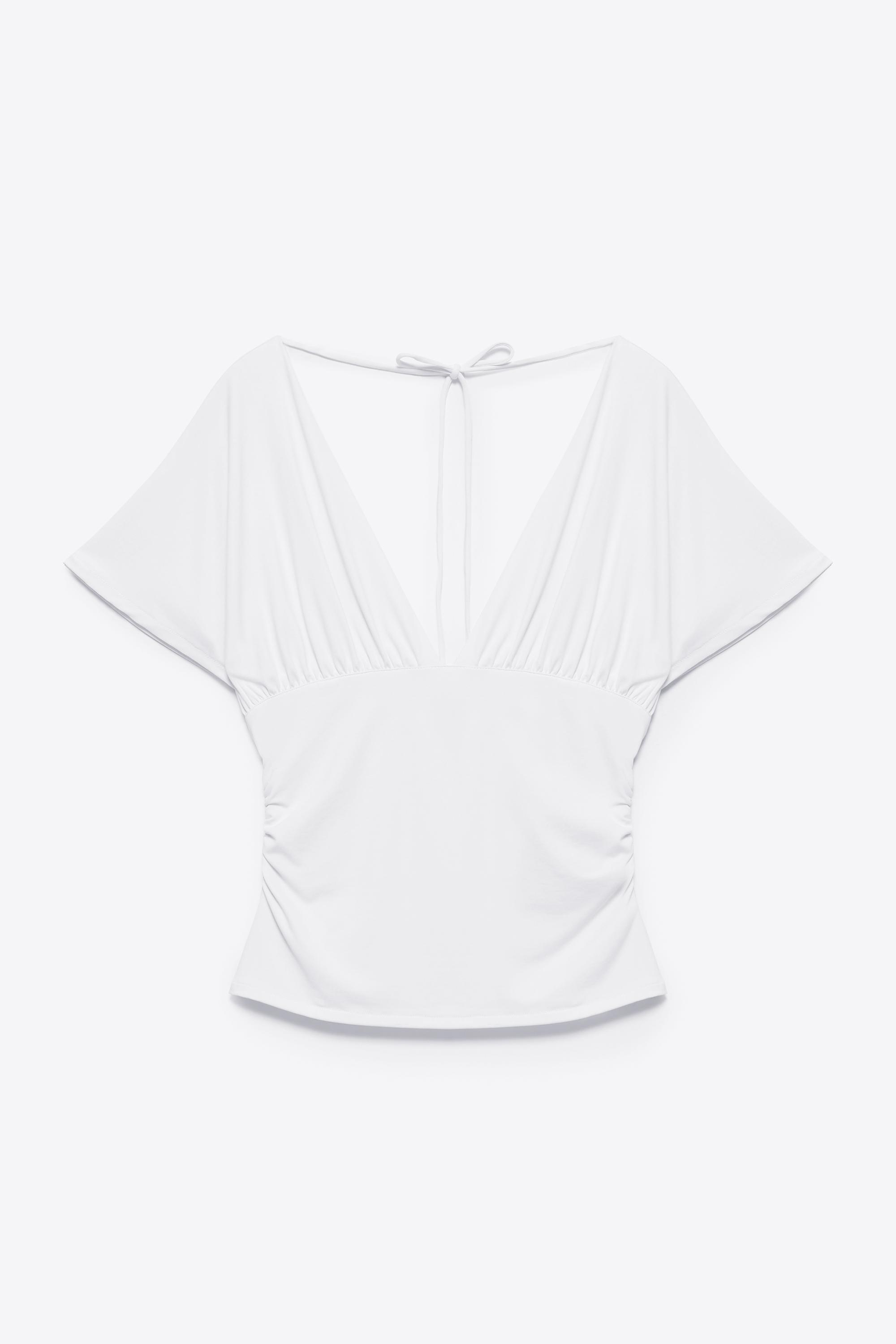 Gathered V-neck top — White
