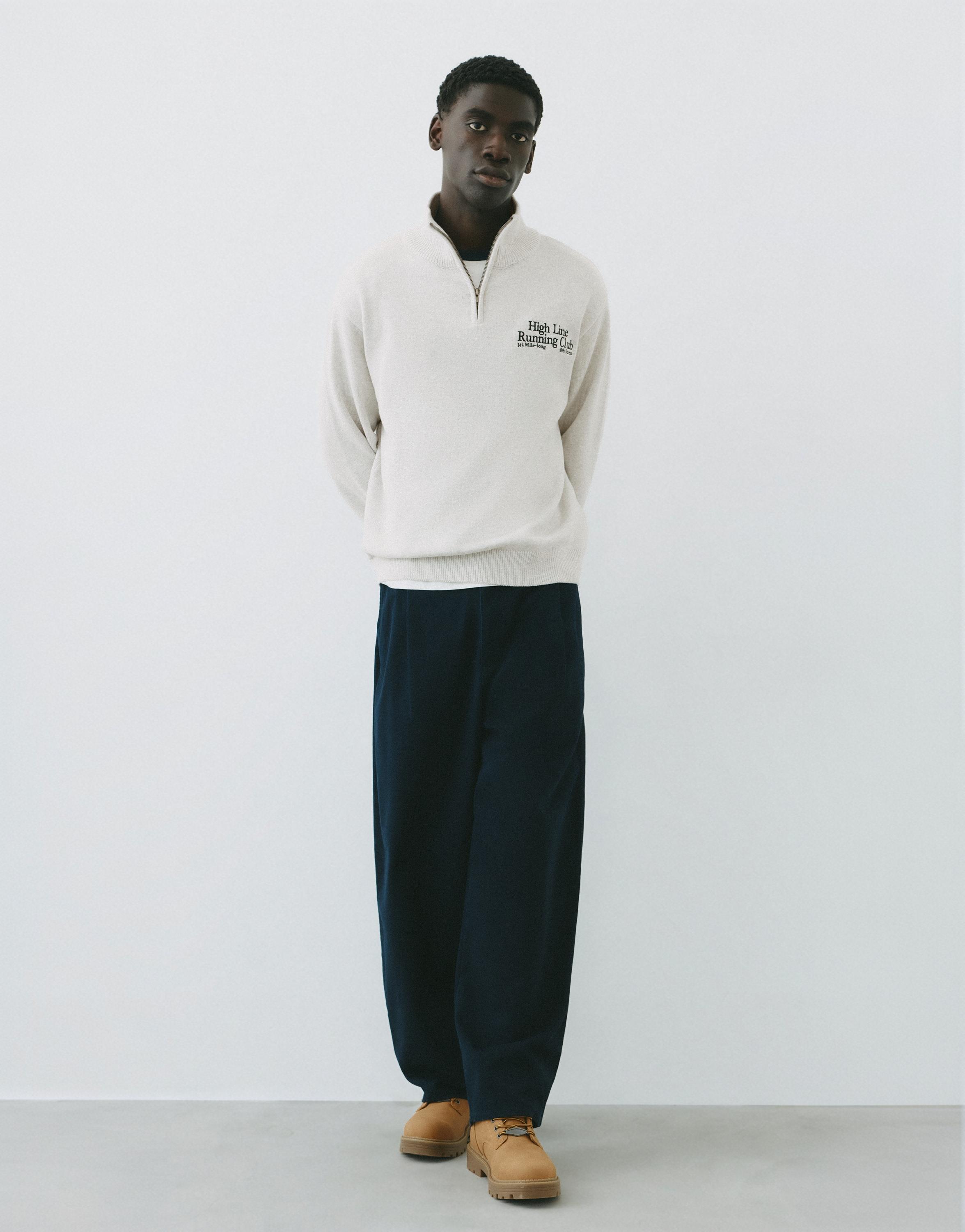 Embroidered quarter-zip sweatshirt — Grey marl