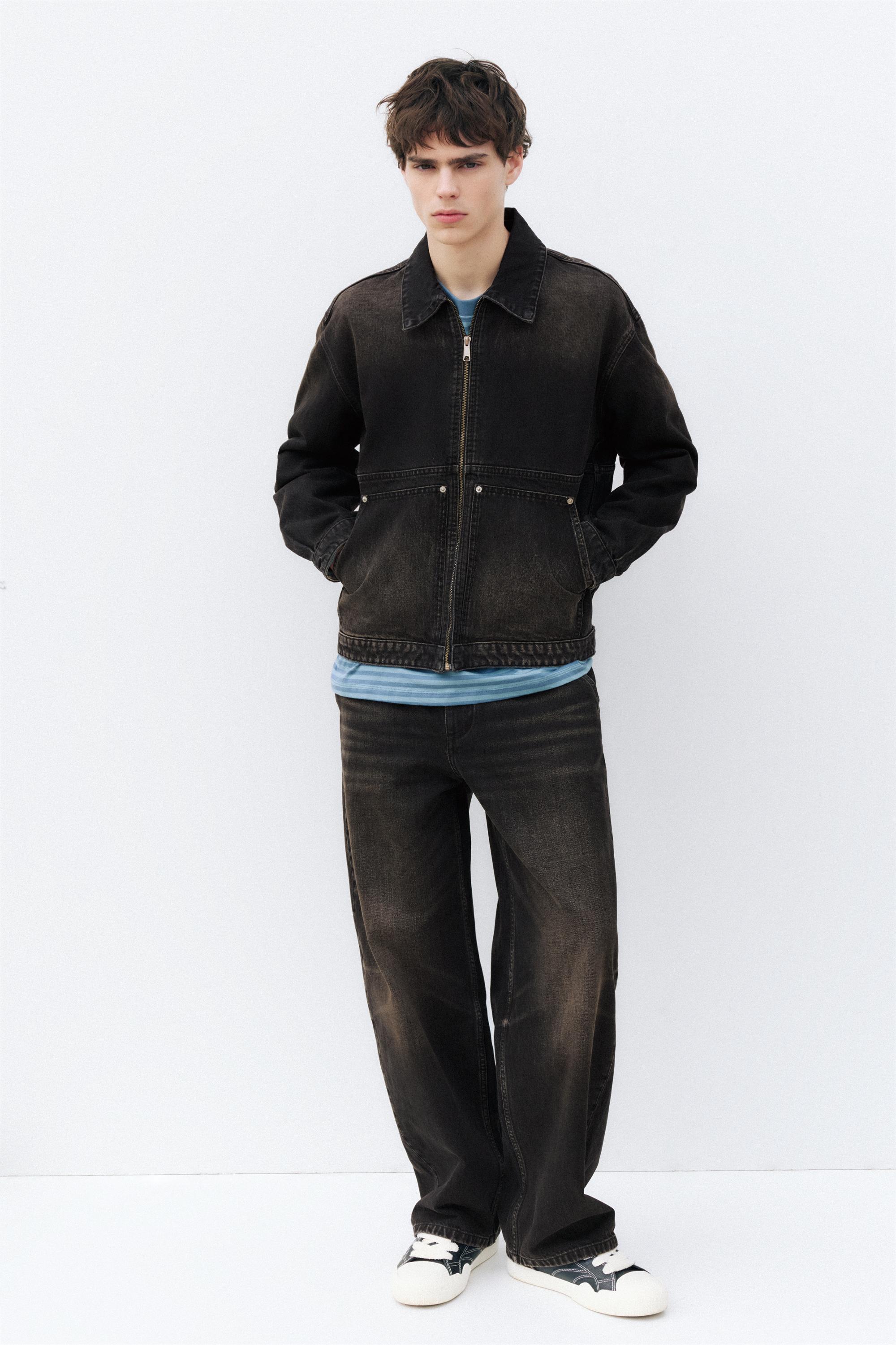Denim jacket with pockets — Faded black