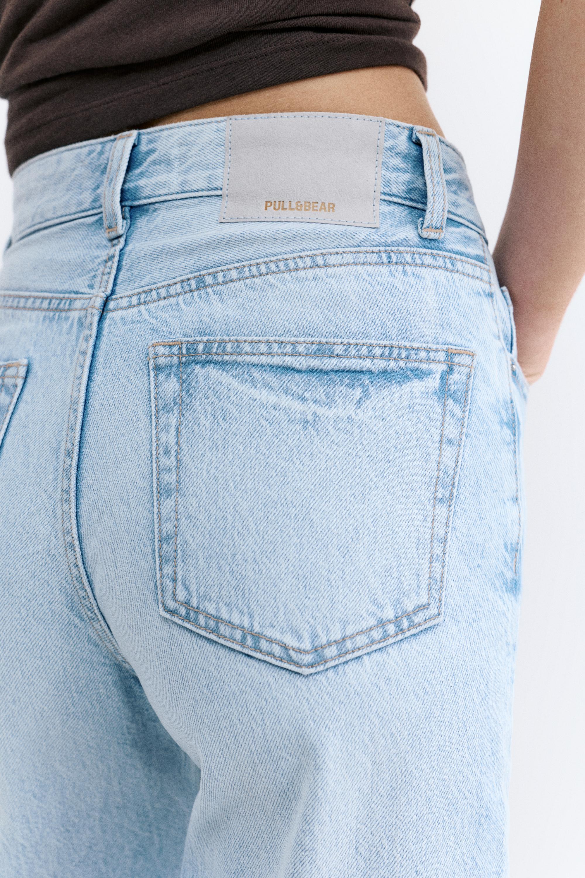 High-waist wide straight-leg jeans — Sky blue