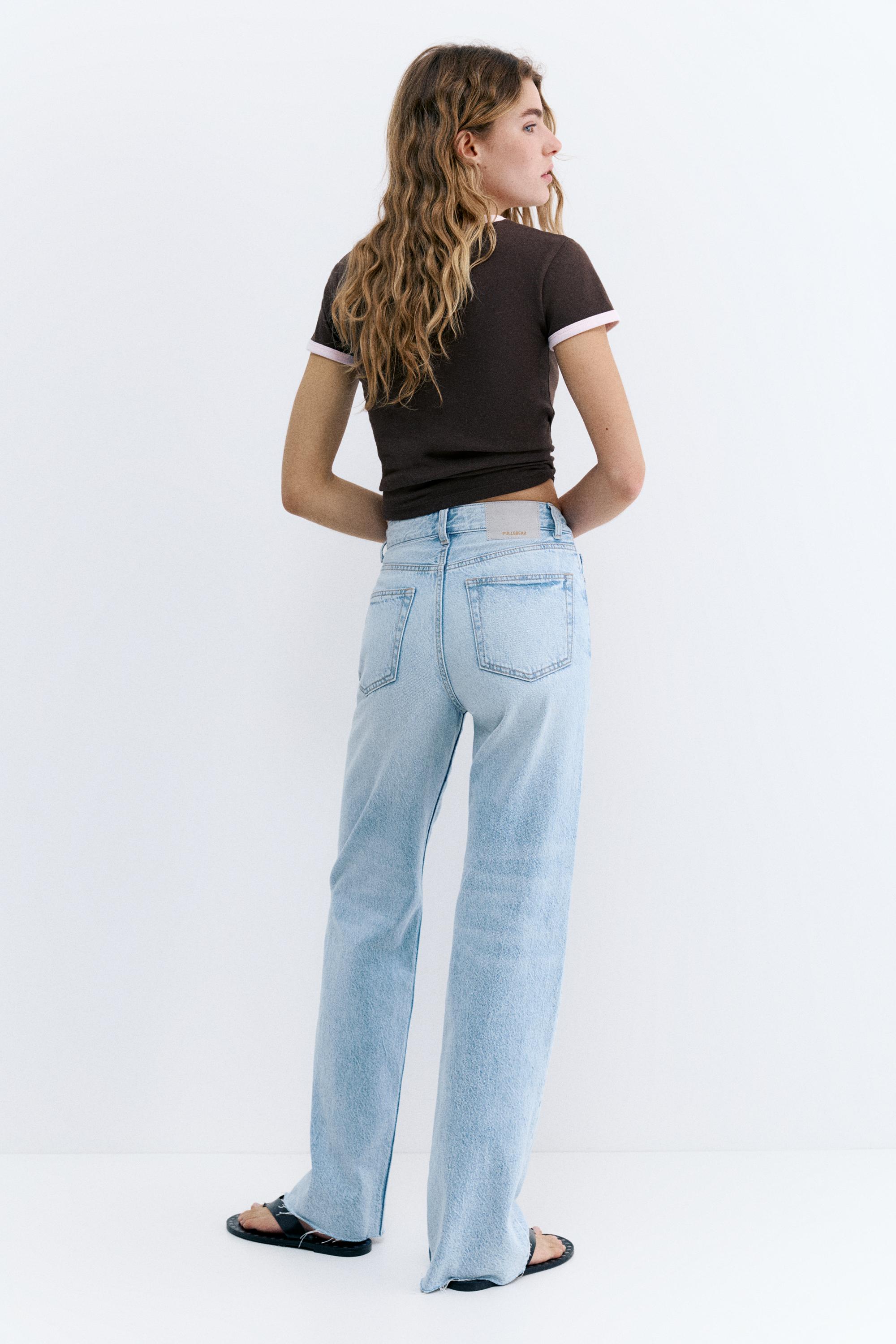 High-waist wide straight-leg jeans — Sky blue