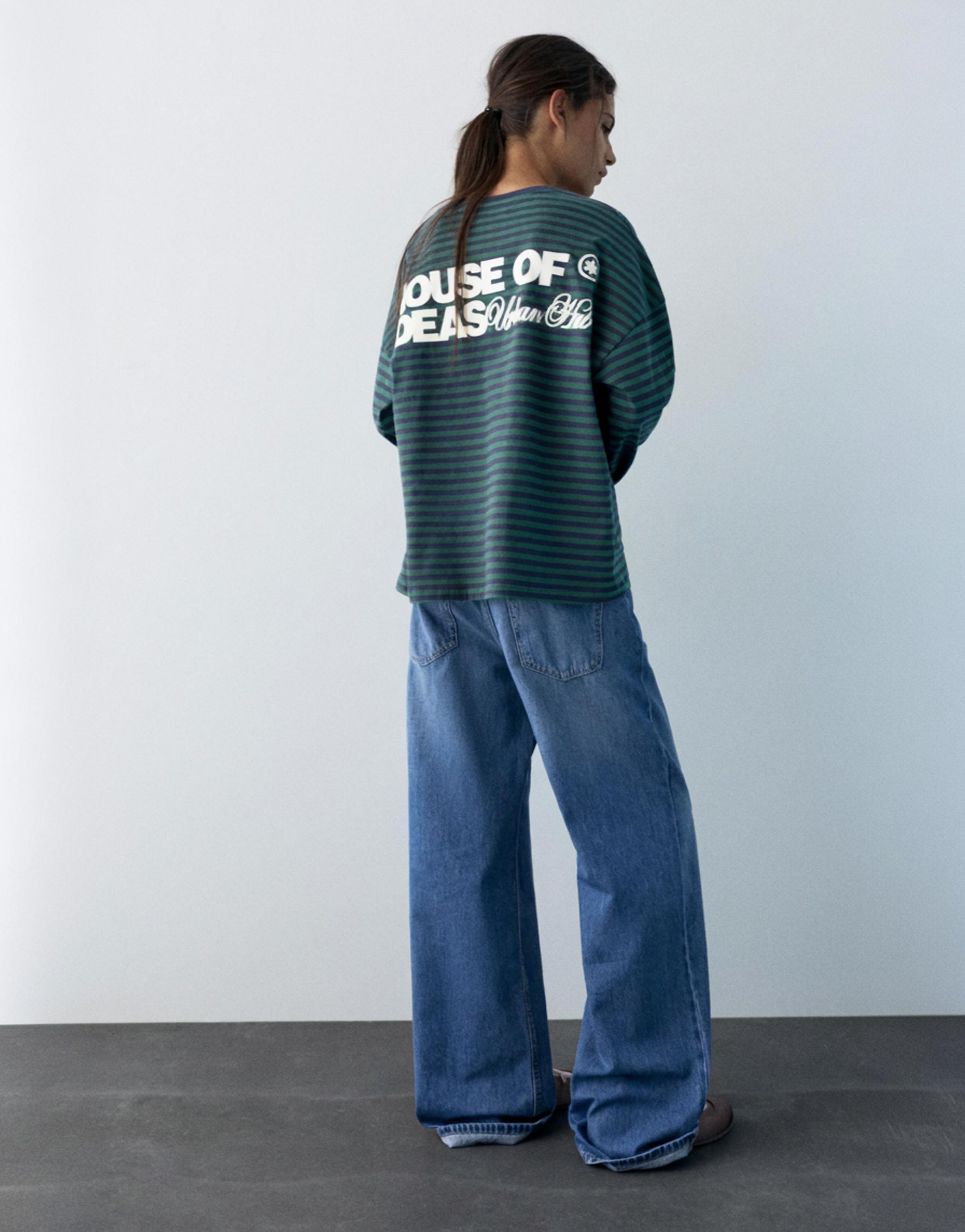 Yazılı çizgili uzun kollu t-shirt - Görsel 7