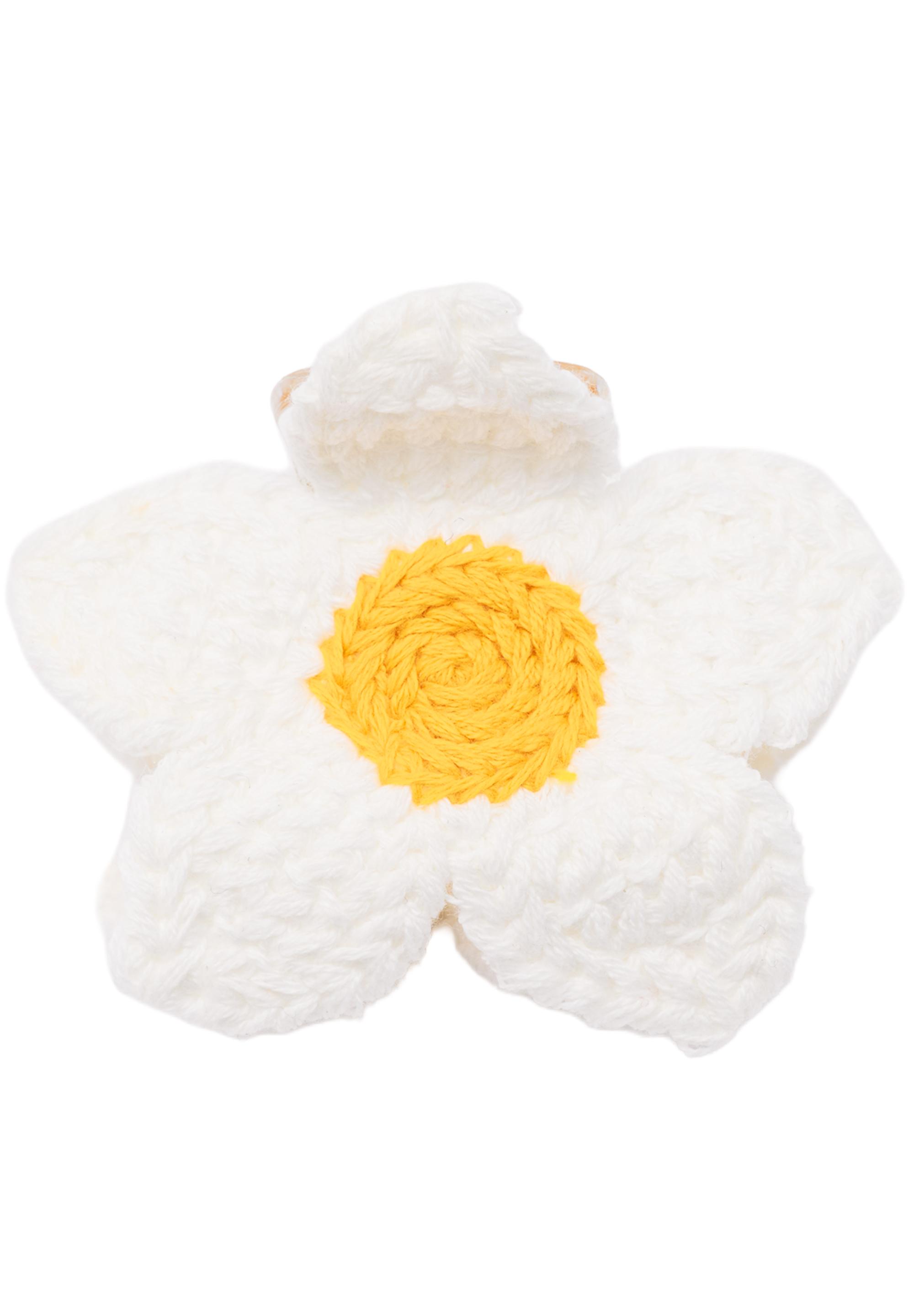 Crochet flower hair clip — White
