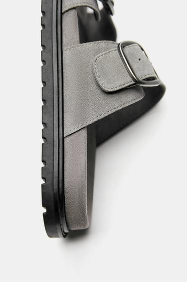 Leather buckle sandals — Grey 5