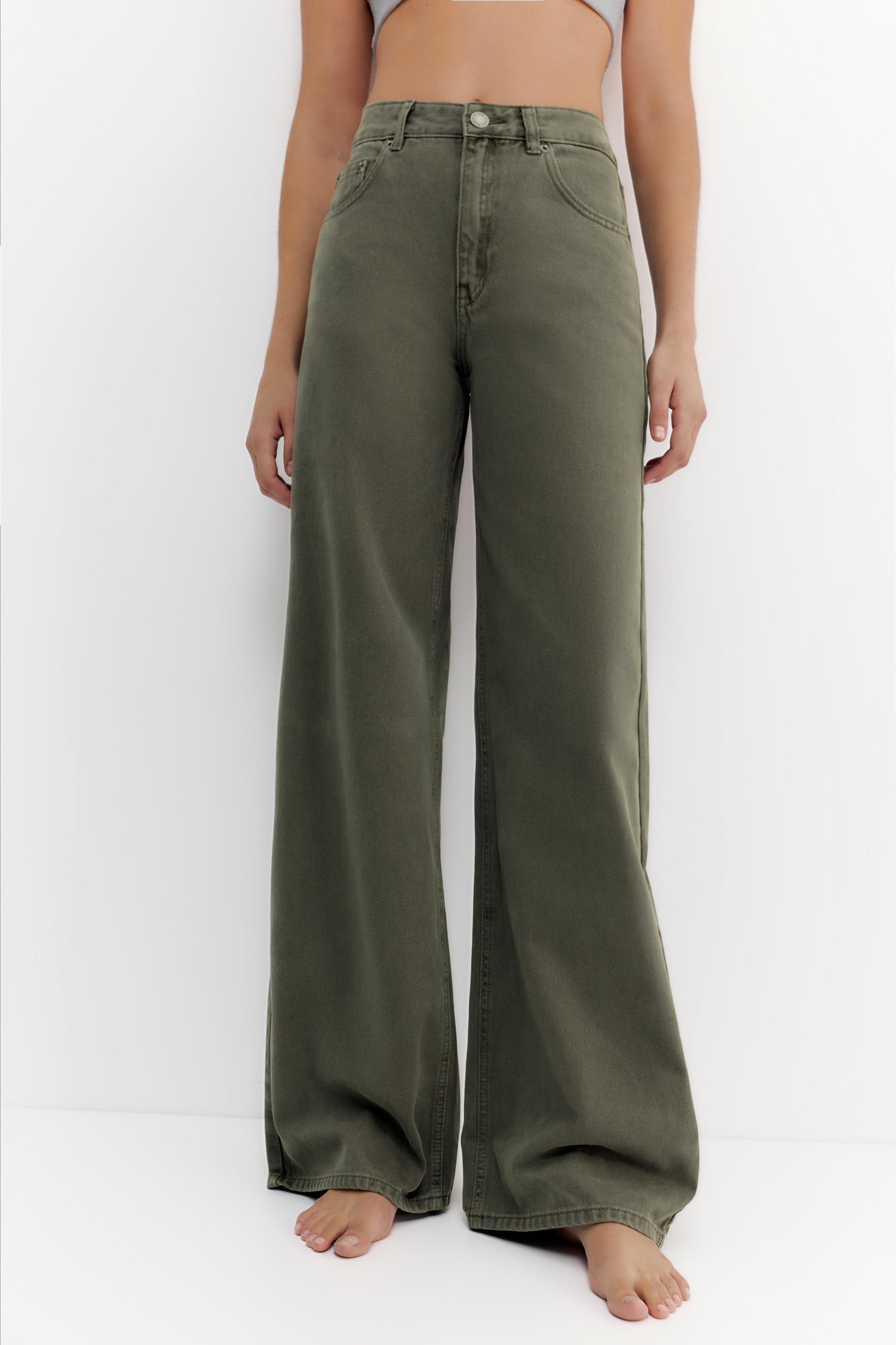High-waist wide-leg jeans — Khaki