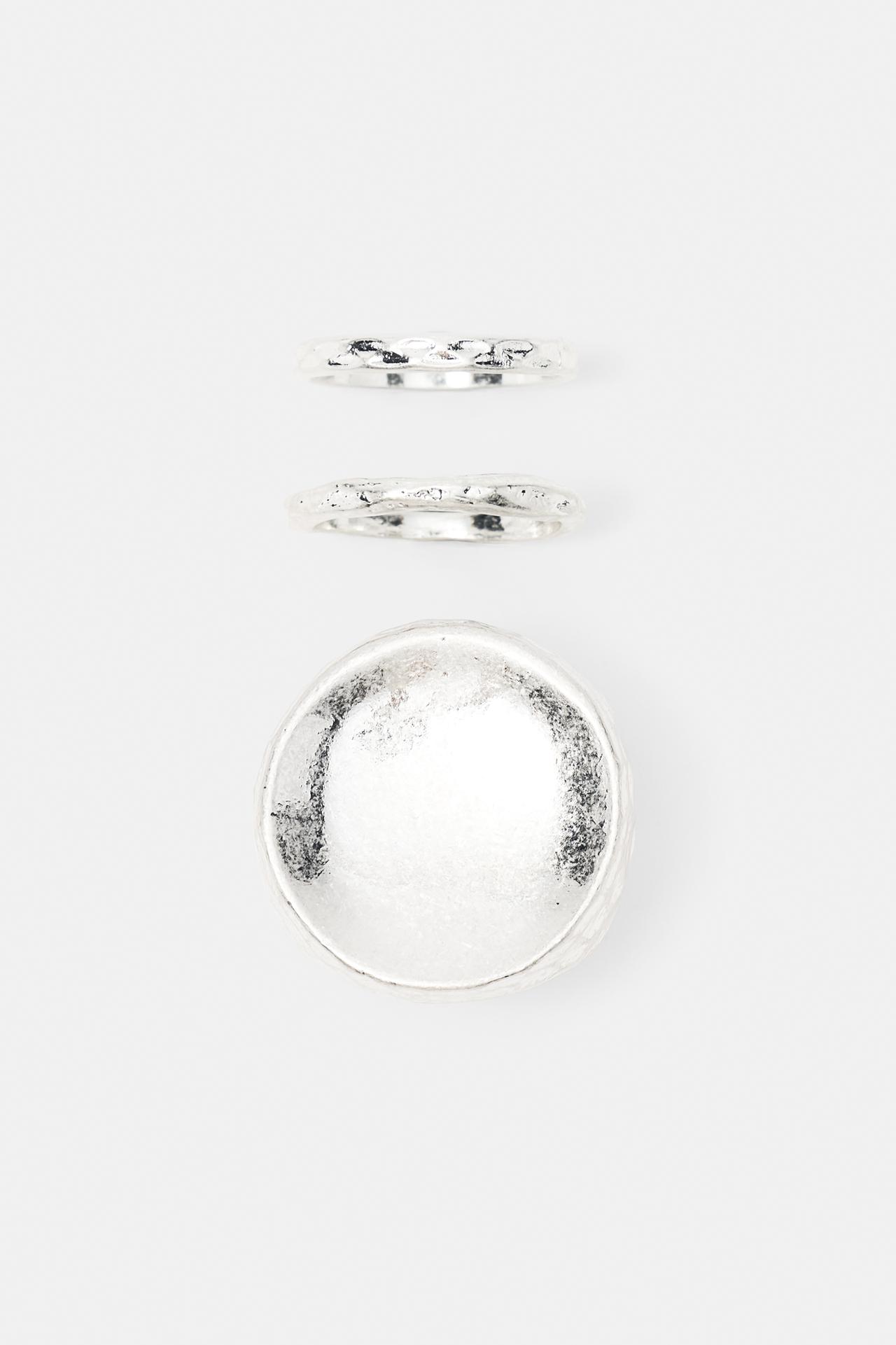 Pack of 3 irregular finish rings — Silver