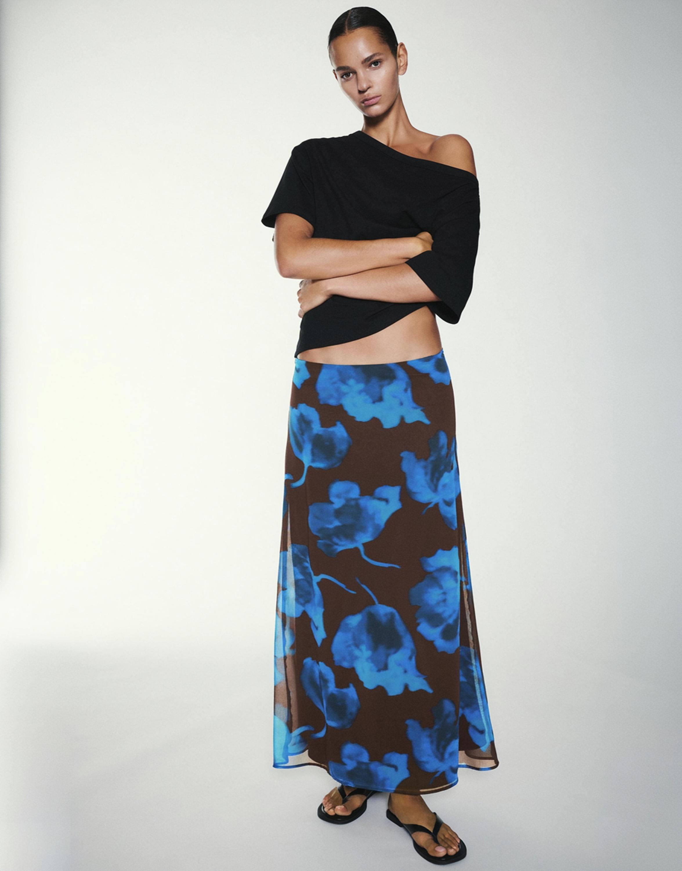 Floral midi skirt — Brown/Blue
