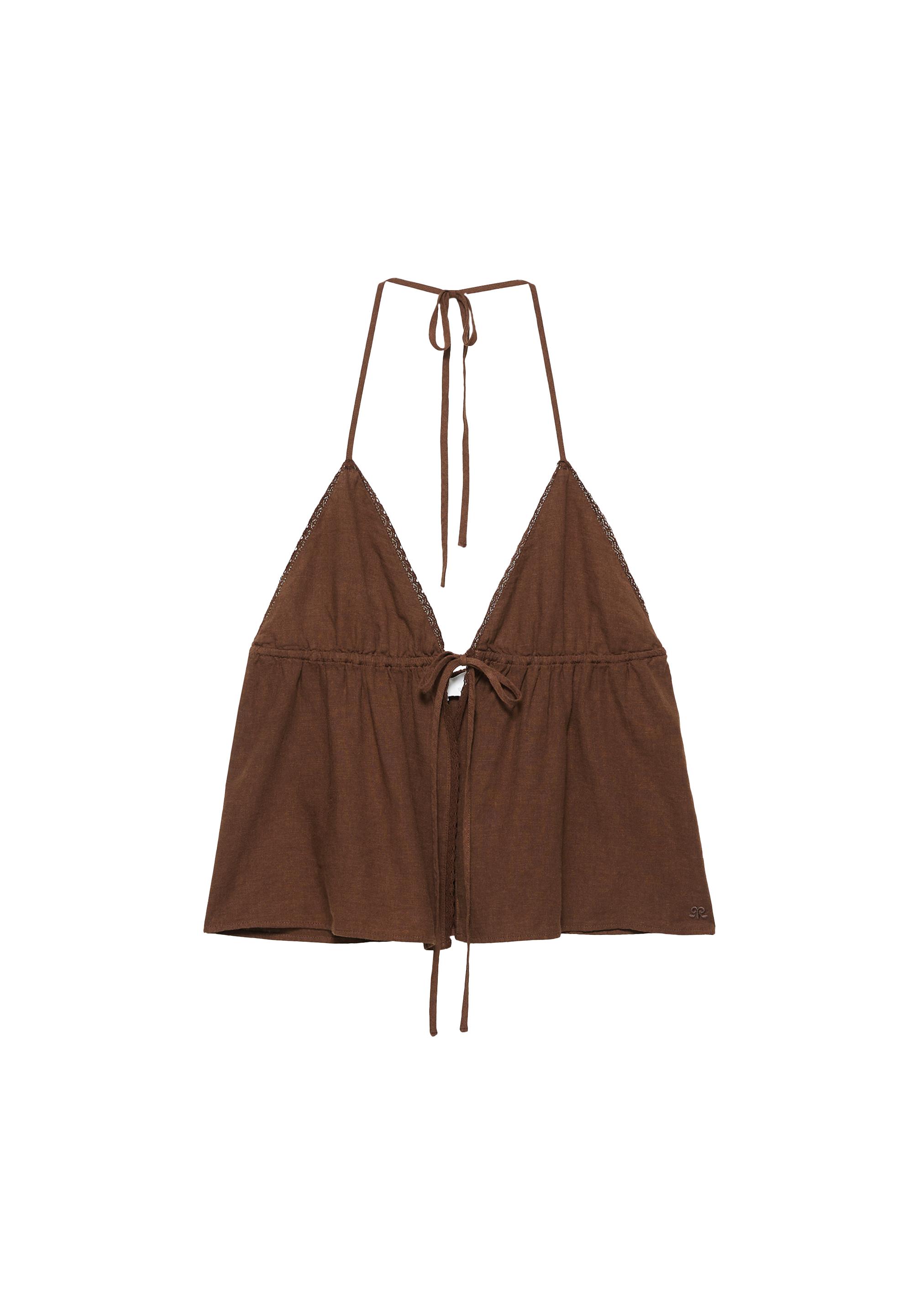 Linen blend halter top — Chocolate
