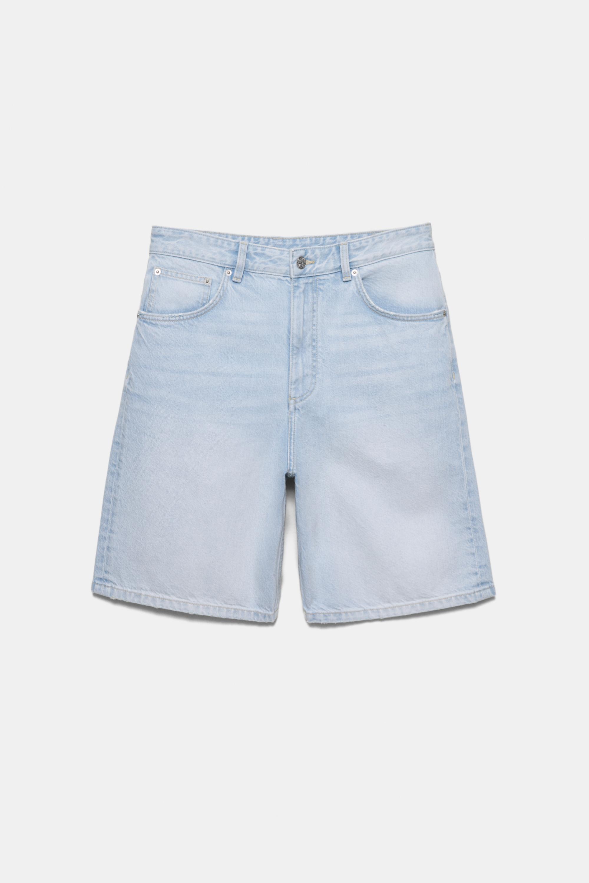 Baggy denim Bermuda shorts — Pale indigo