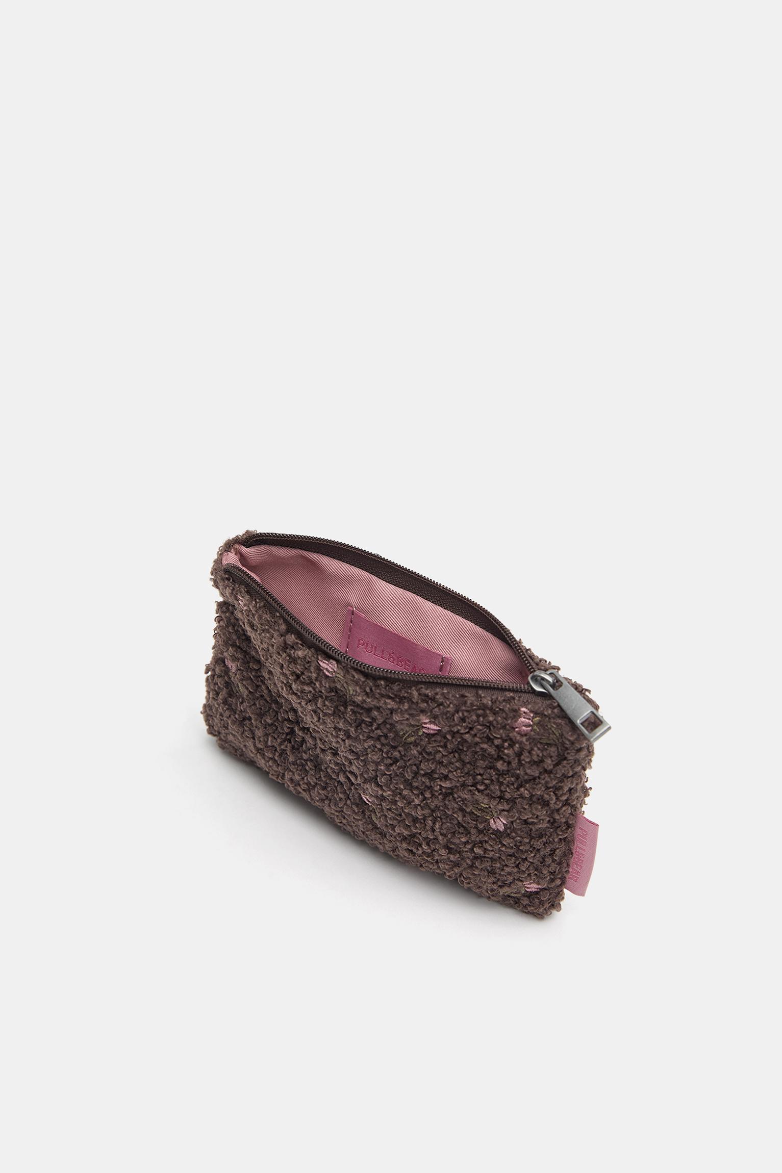 Faux shearling floral wallet — Brown (alternate view)