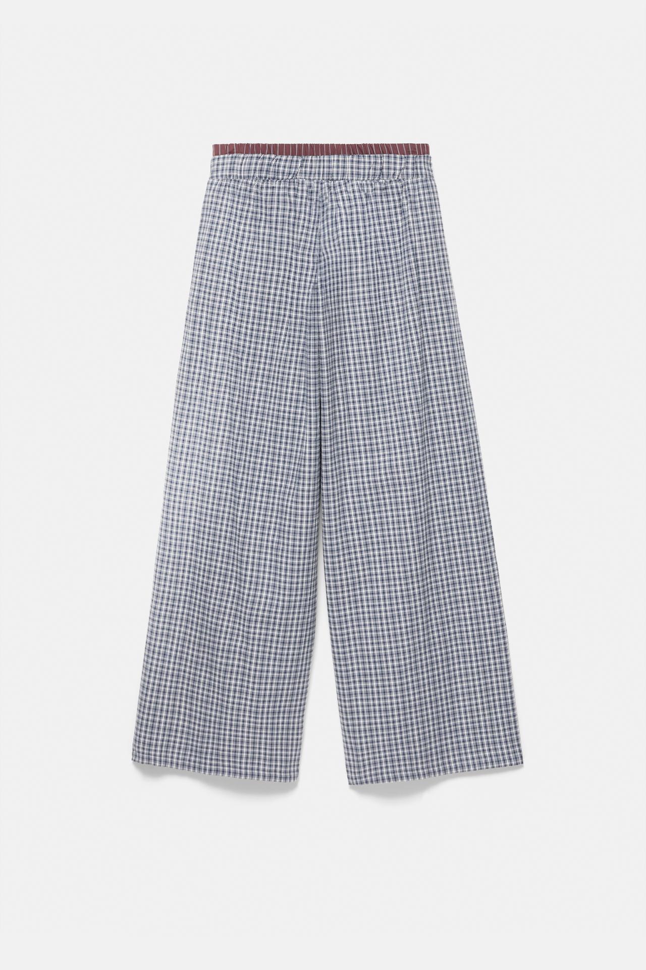 Flowing check trousers with contrast waist — Grey