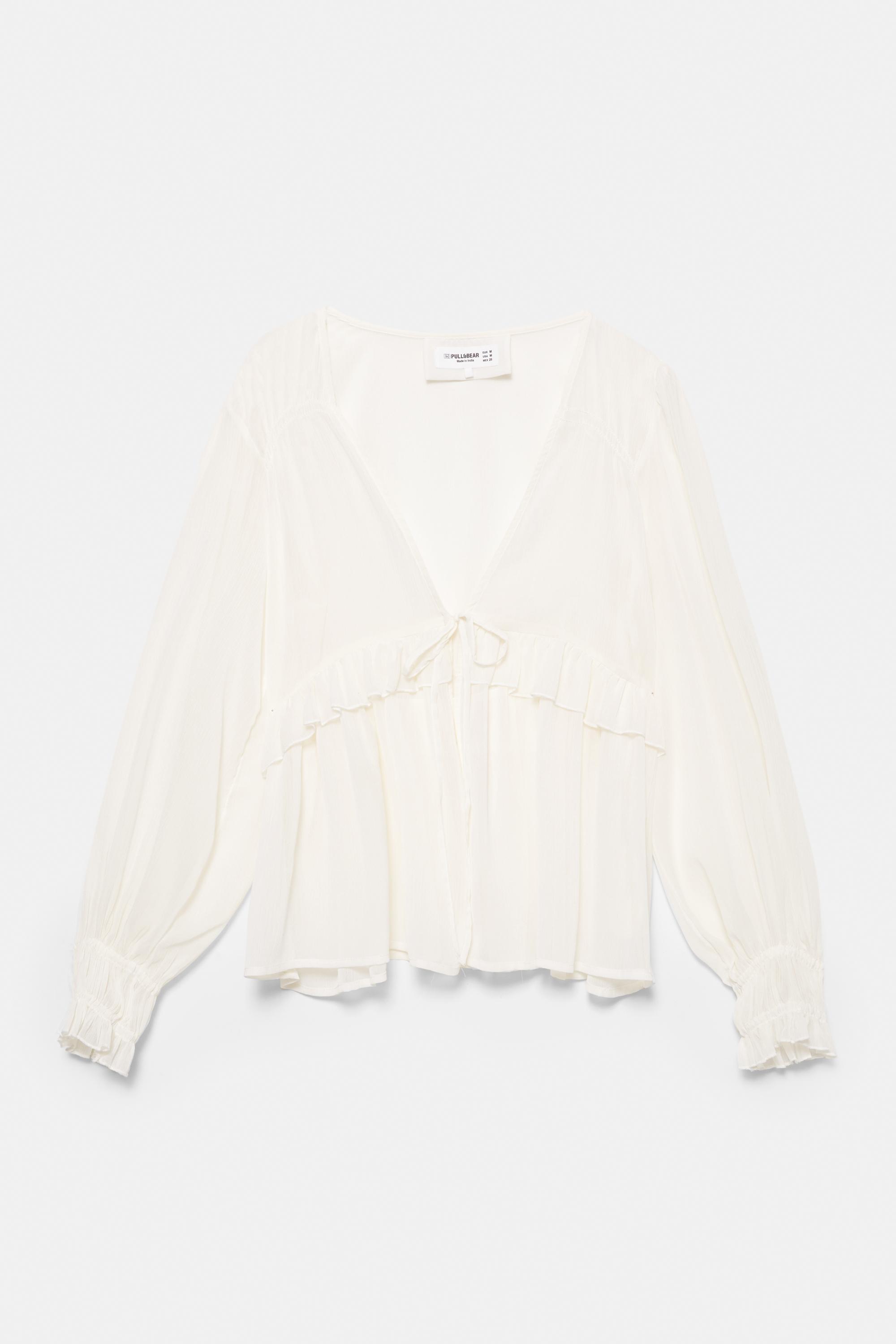 Sheer blouse with ruffle — Ice
