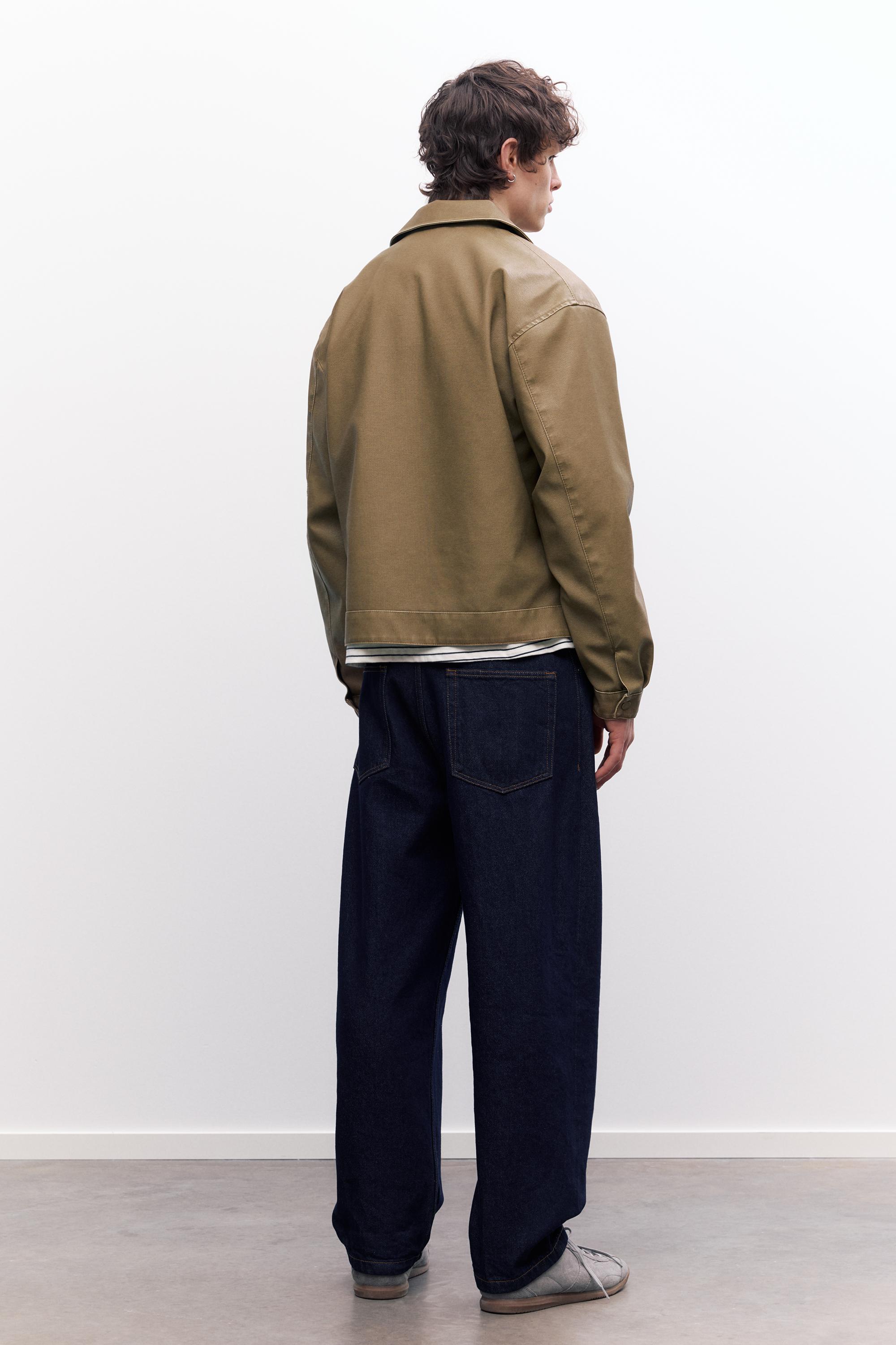 Yıkanmış suni deri ceket - Görsel 9