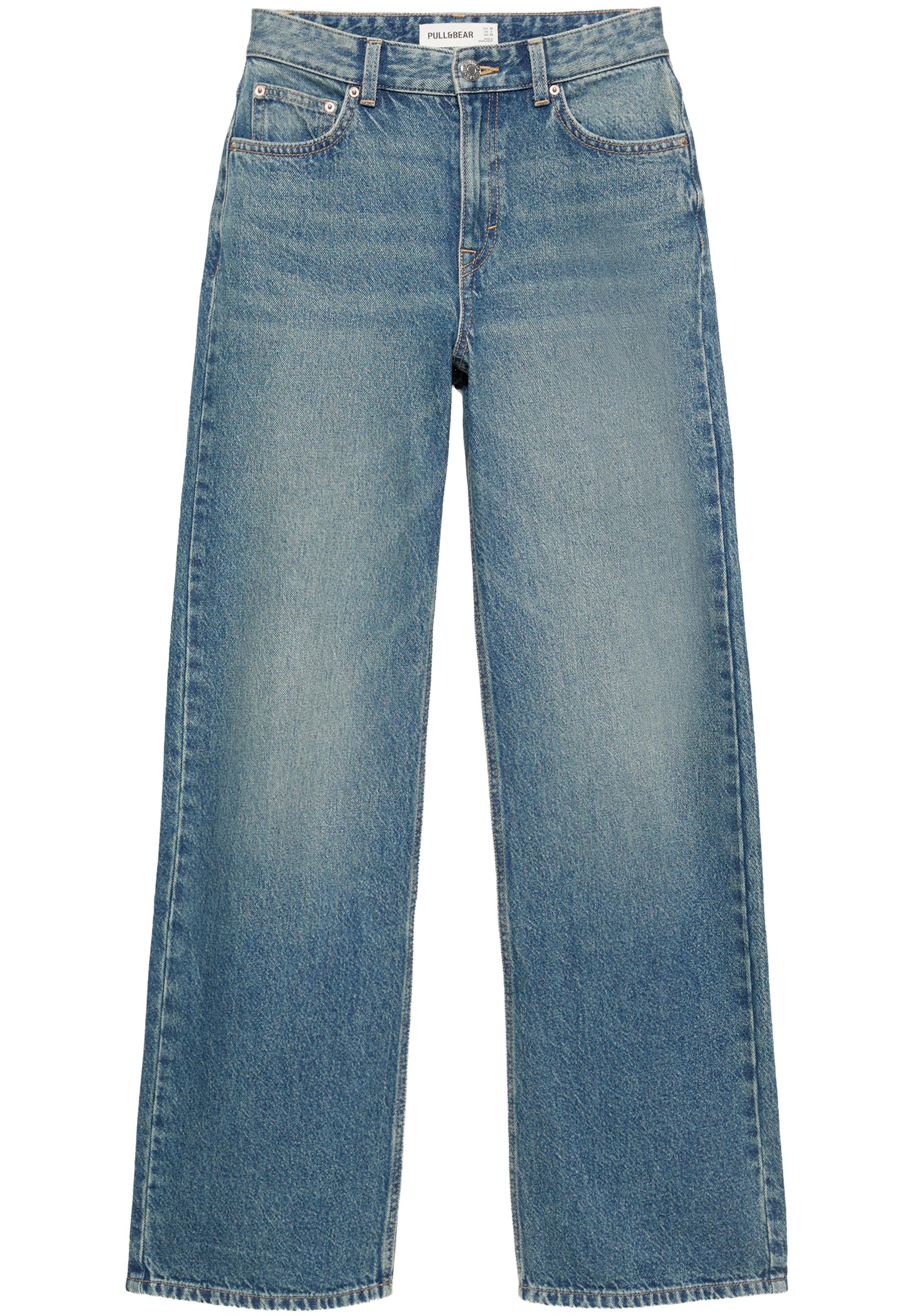 High-waist wide straight-leg jeans — Greenish blue
